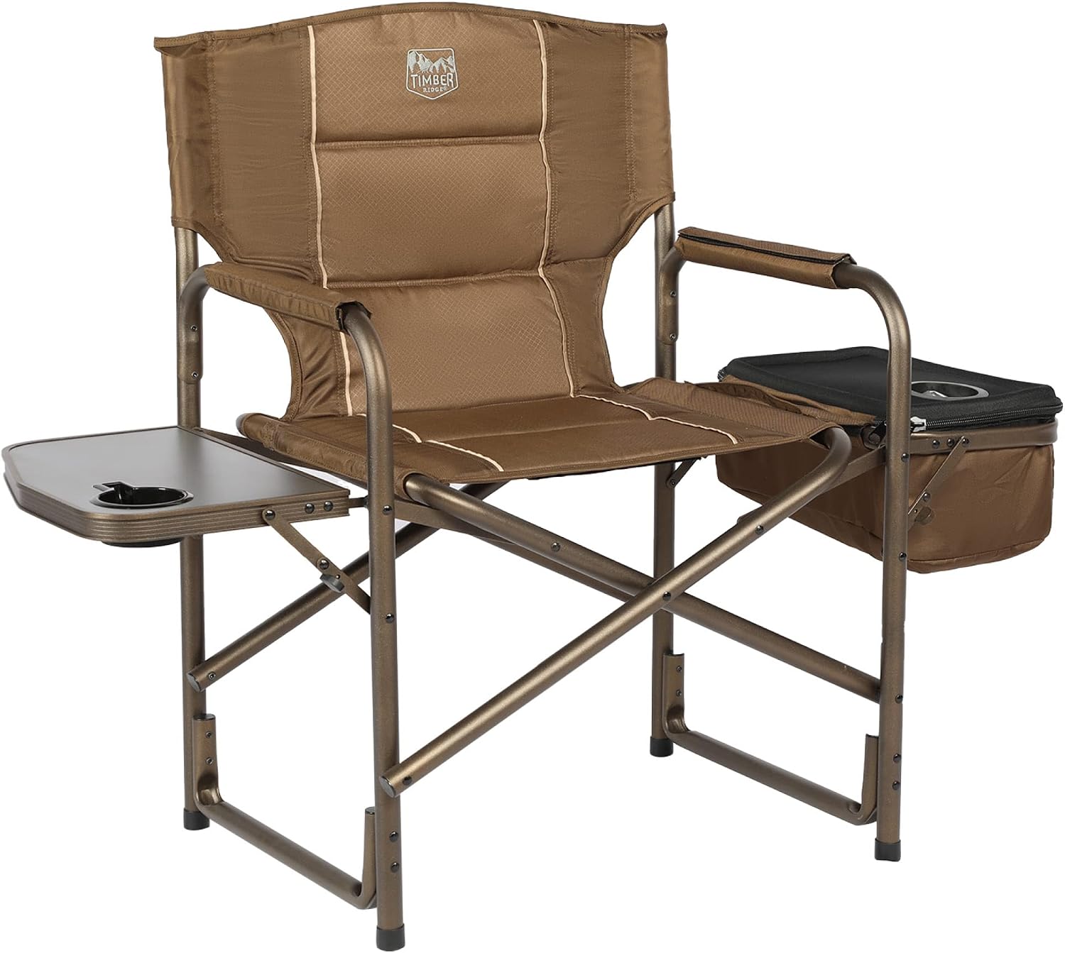 TIMBER RIDGE Lightweight Camping Chair, Portable Laurel Director's Chair with Foldable Side Table, Cooler Bag & Mesh Pocket, Compact Outdoor Folding Lawn Chair, Supports 300lbs, Grey
