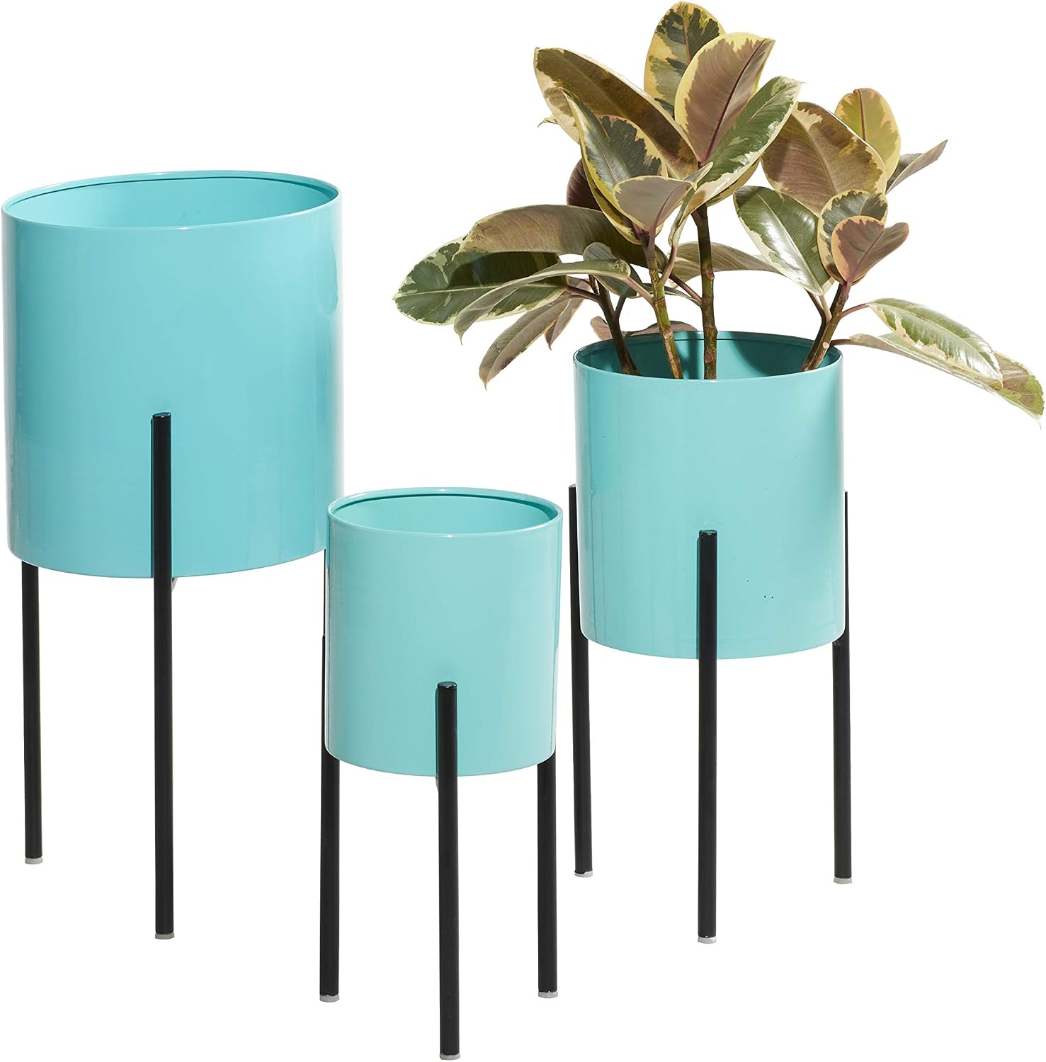 Deco 79 Metal Round Planter with Removable Stand, Set of 2 16", 13"H, Black