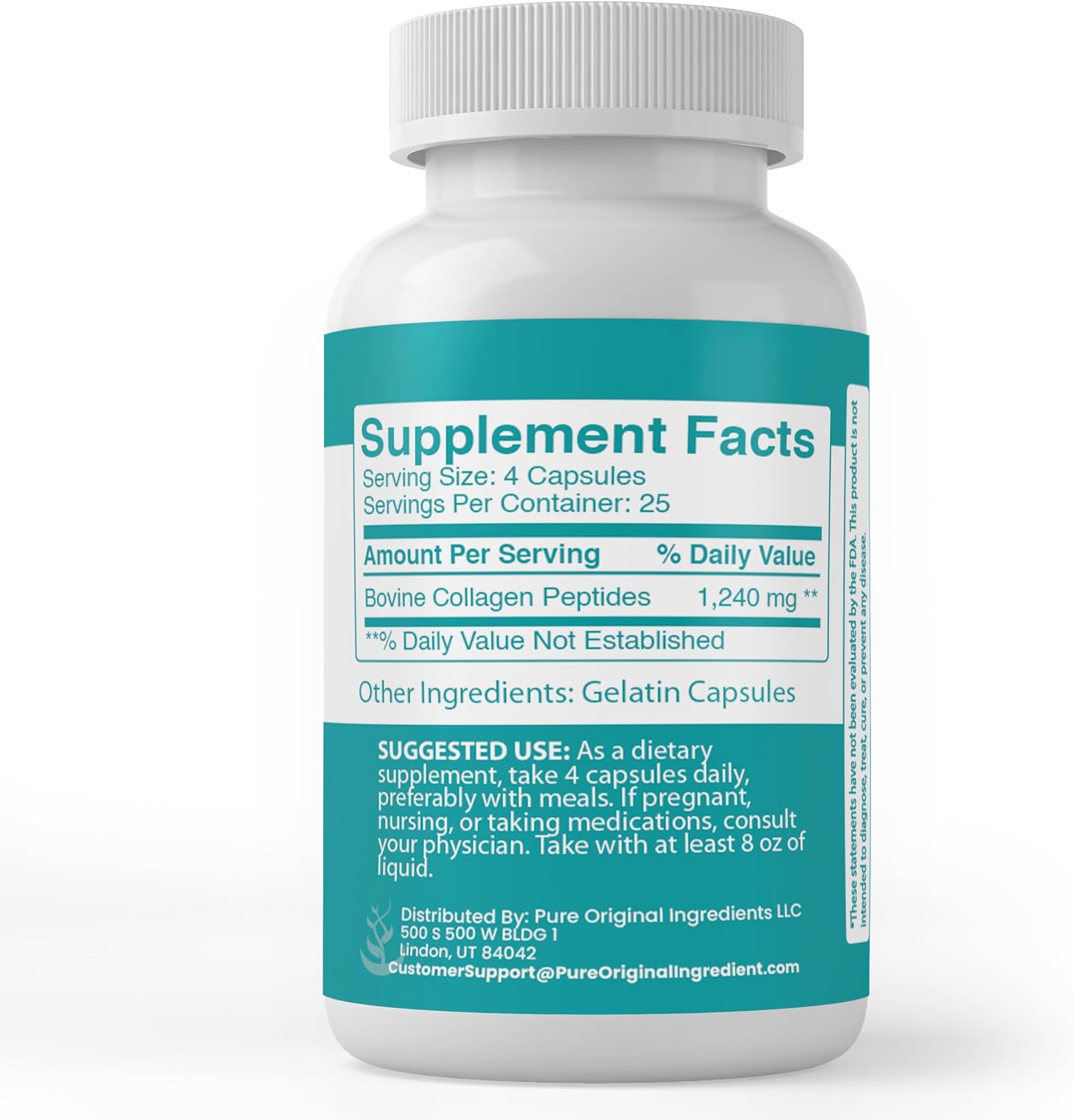 Pure Original Ingredients Collagen Peptide, (100 Capsules) Pure, No Additives Or Fillers, Lab Verified