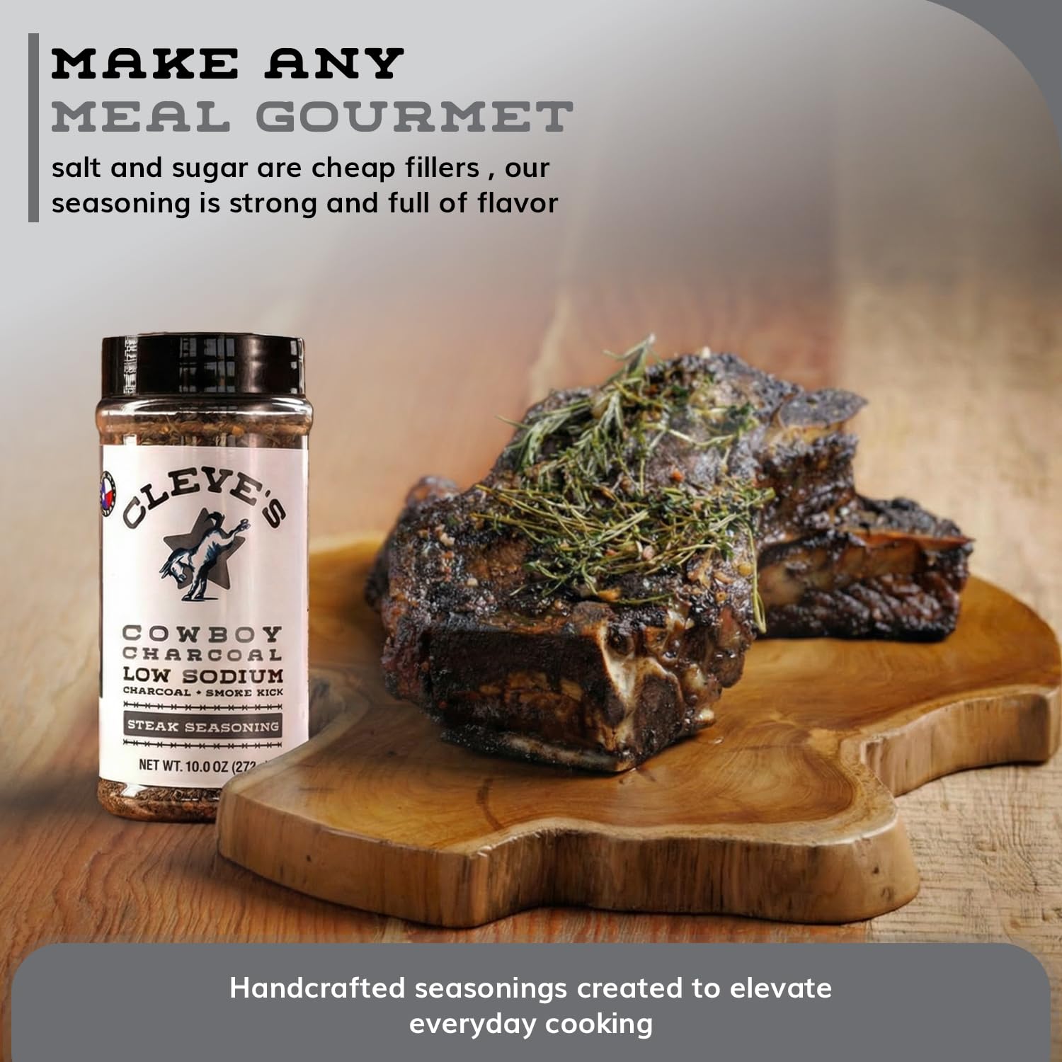 Cleve's Gourmet, Steak Seasoning for Grilling & Cooking, Steak Rub with Smoky Charred Flavor, Prime Rib Seasoning & Beef Seasoning, (Small, Cowboy Charcoal Steak Seasoning)