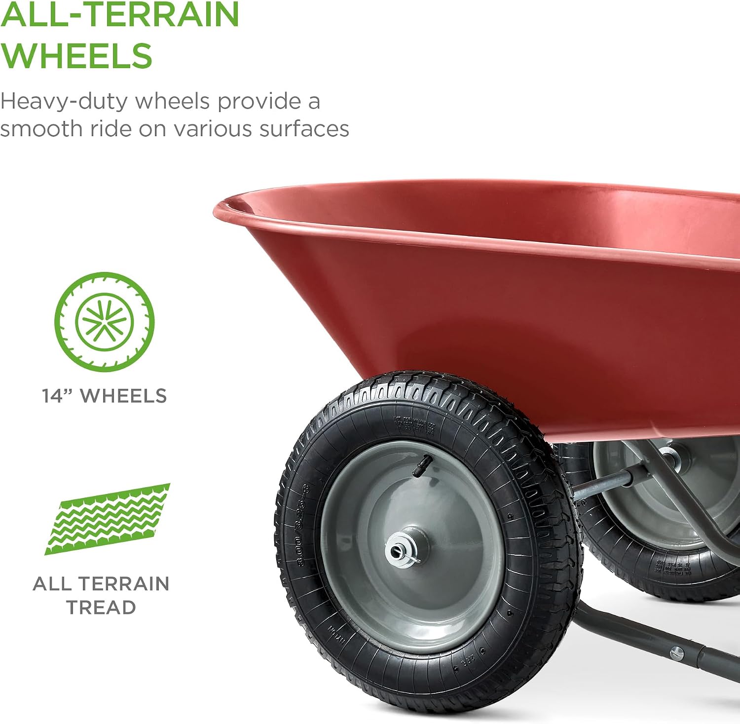 Best Choice Products Dual-Wheel Home Utility Yard Wheelbarrow Garden Cart w/Built-in Stand for Lawn, Gardening, Construction - Green