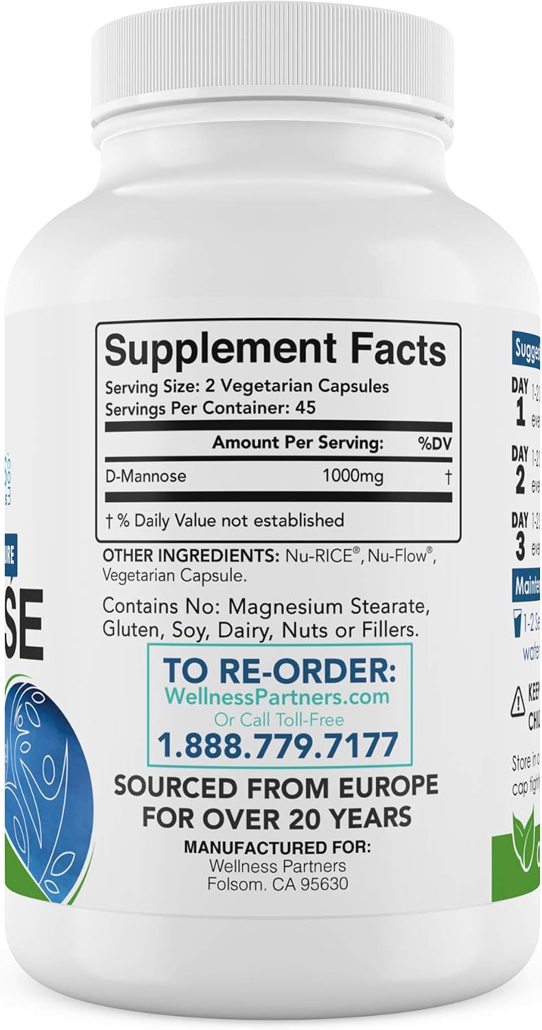 UTI Slip D-Mannose Non GMO Organic Source Veggie Capsules 90 Count (500 Mg)