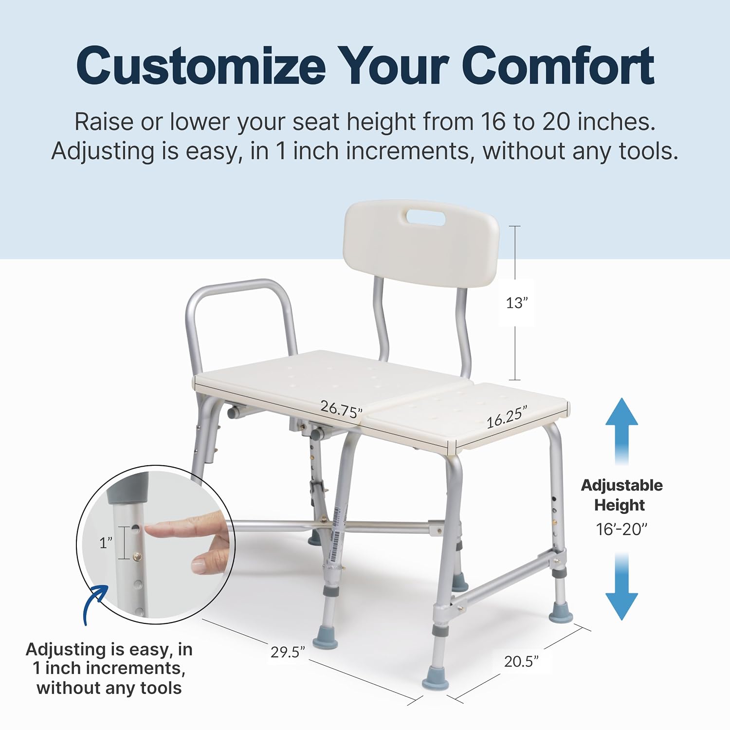 Lumex Bariatric Tub Transfer Bench, Heavy-Duty Shower & Bathtub Chair, Extra-Wide Seat, 600 lb. Limit