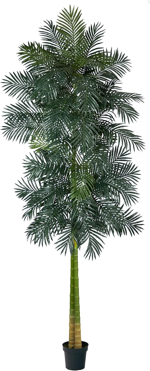 Nearly Natural 4 ft Artificial Golden Cane Palm Tree with Nursery Pot | Double-Stalk, Lush Realistic Foliage, Indoor Faux Palm Plant, Living Room Decor, Perfect Tropical Decoration
