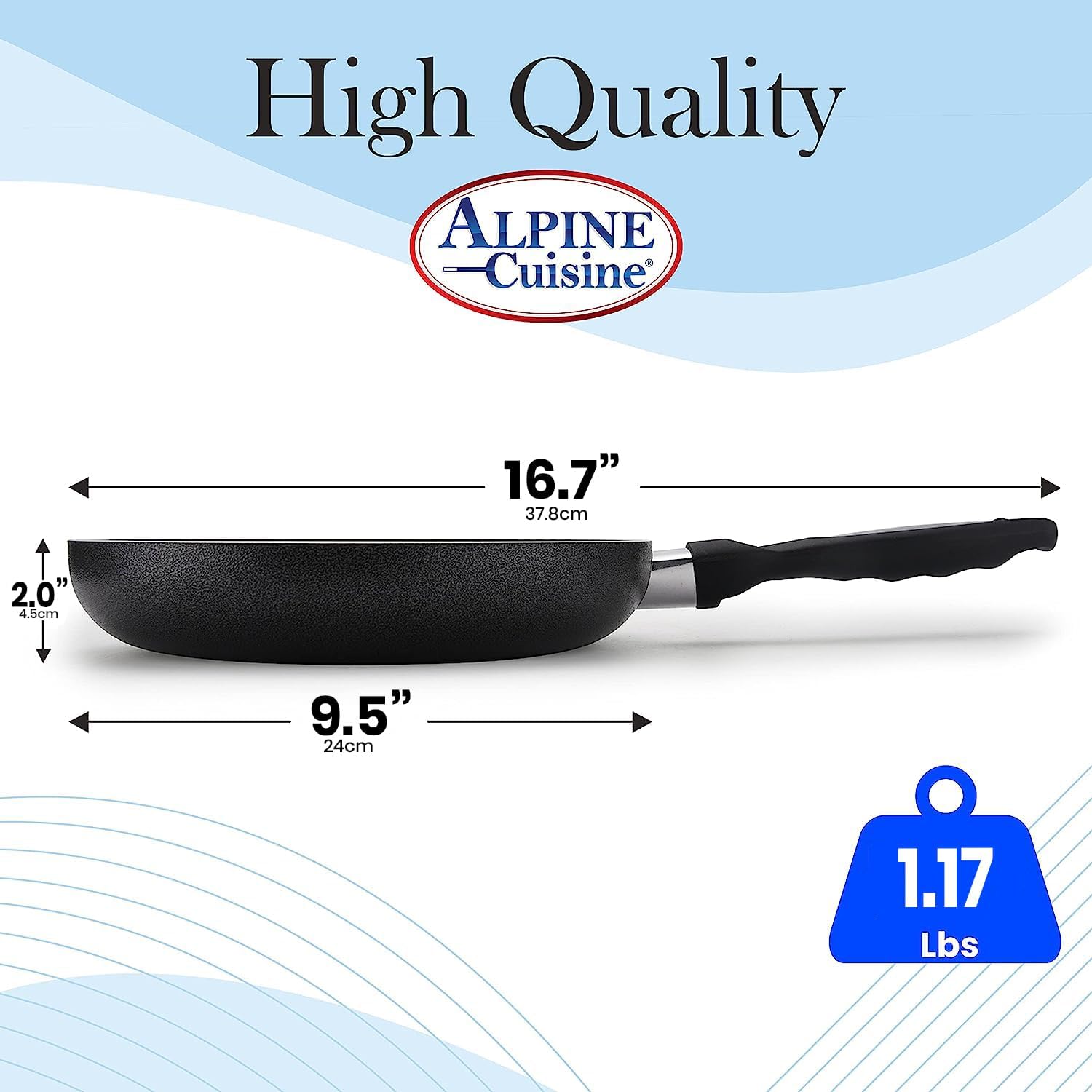 Alpine Cuisine Fry Pan 13-Inch Nonstick Coating Gray, Frying Pans Nonstick for Stove with Stay Cool & Comfortable Handle, Durable Nonstick Cookware, Ideal for Family