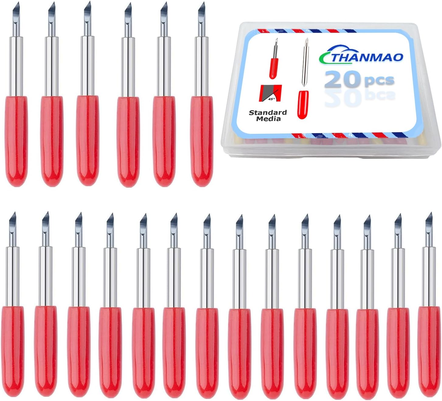 THANMAO 20 Pcs Replacement Blades Compatible with Explore Air 2/Air 3/Explore 4/Maker/Maker 3/Maker 4 Cutting Machines（5 Fine-Point Blades, 10 Standard Blades and 5 Deep Cutting Blades）