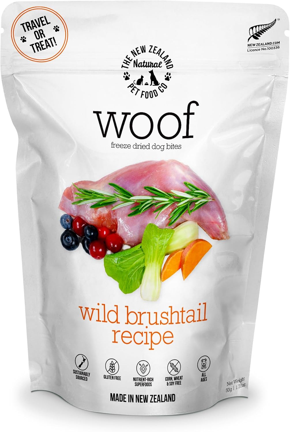 The New Zealand Natural Pet Food Co. Woof Freeze Dried Dog Food - Wild Venison, High Protein, Dog Food Topper & Dog Treats, All Life Stages, 1.76 oz