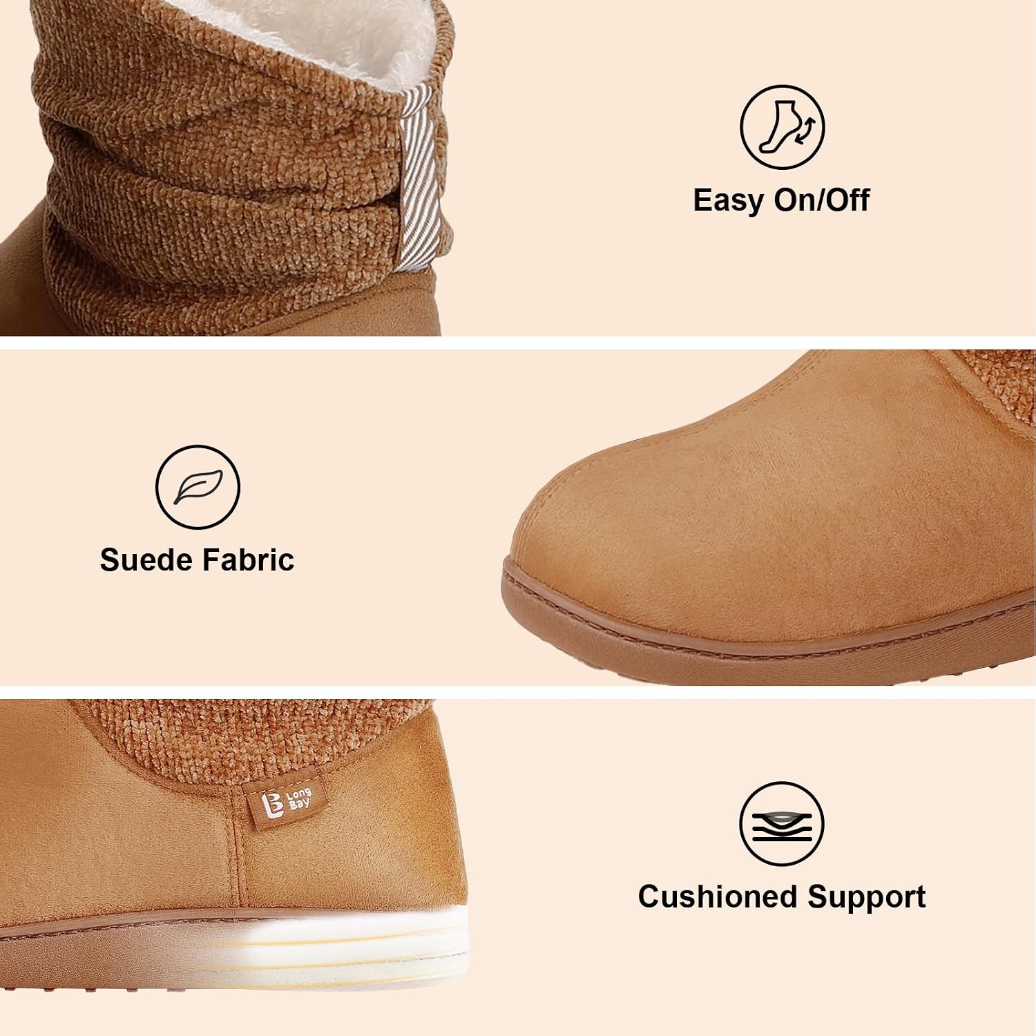 LongBay Slippers Boots for Women Warm Winter Fuzzy Bootie House Shoes Gifts