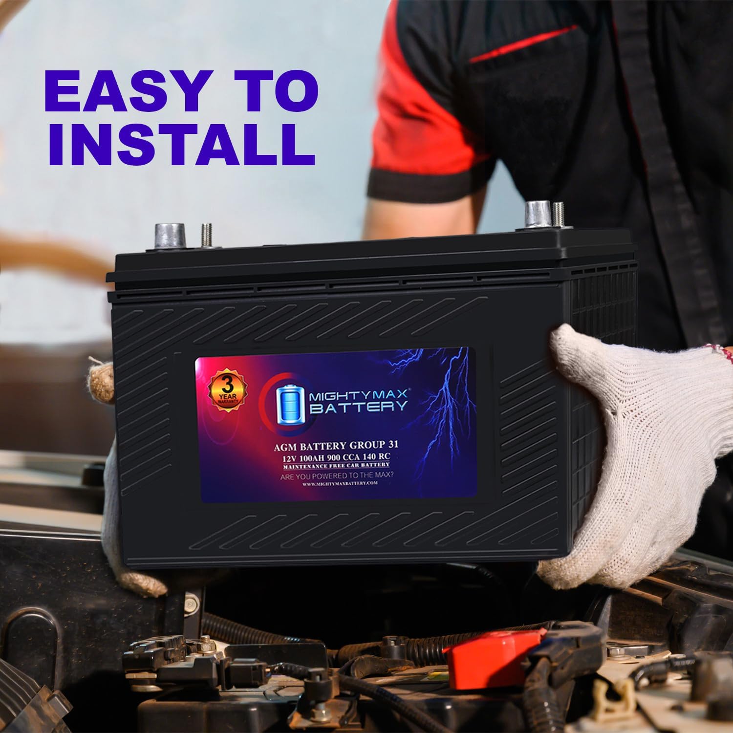 Mighty Max Battery MM-H8 Start and Stop Car BCI Group 49 12V 95Ah, 160RC, 900 CCA Rechargeable AGM Car Battery