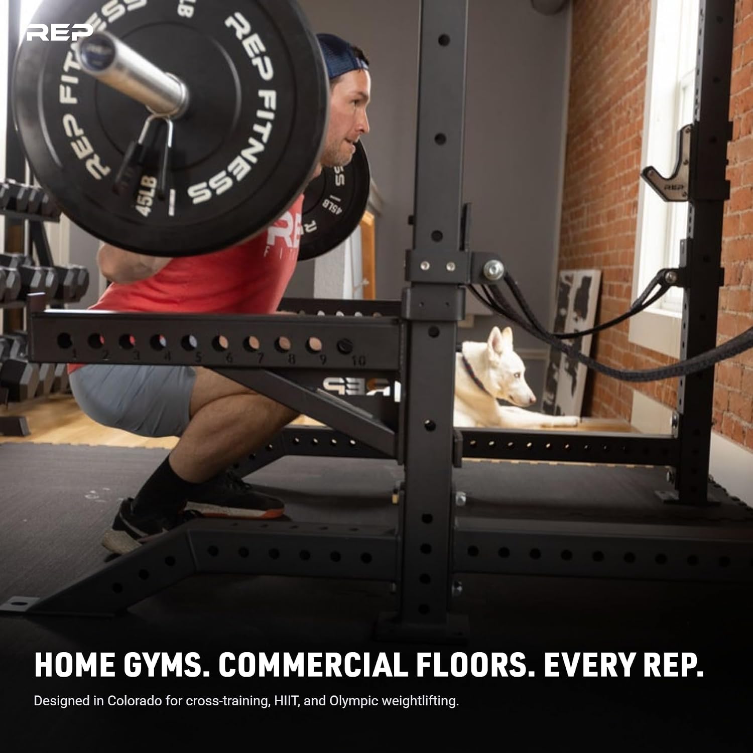 REP Fitness Rubber Bumper Plates, 5Lb to 370 lb Set Pairs, Olympic Standard Weights, Shock Absorbing Low Bounce Design, For Home Gyms, Fitness Centers, Strength Workouts, Barbell Use