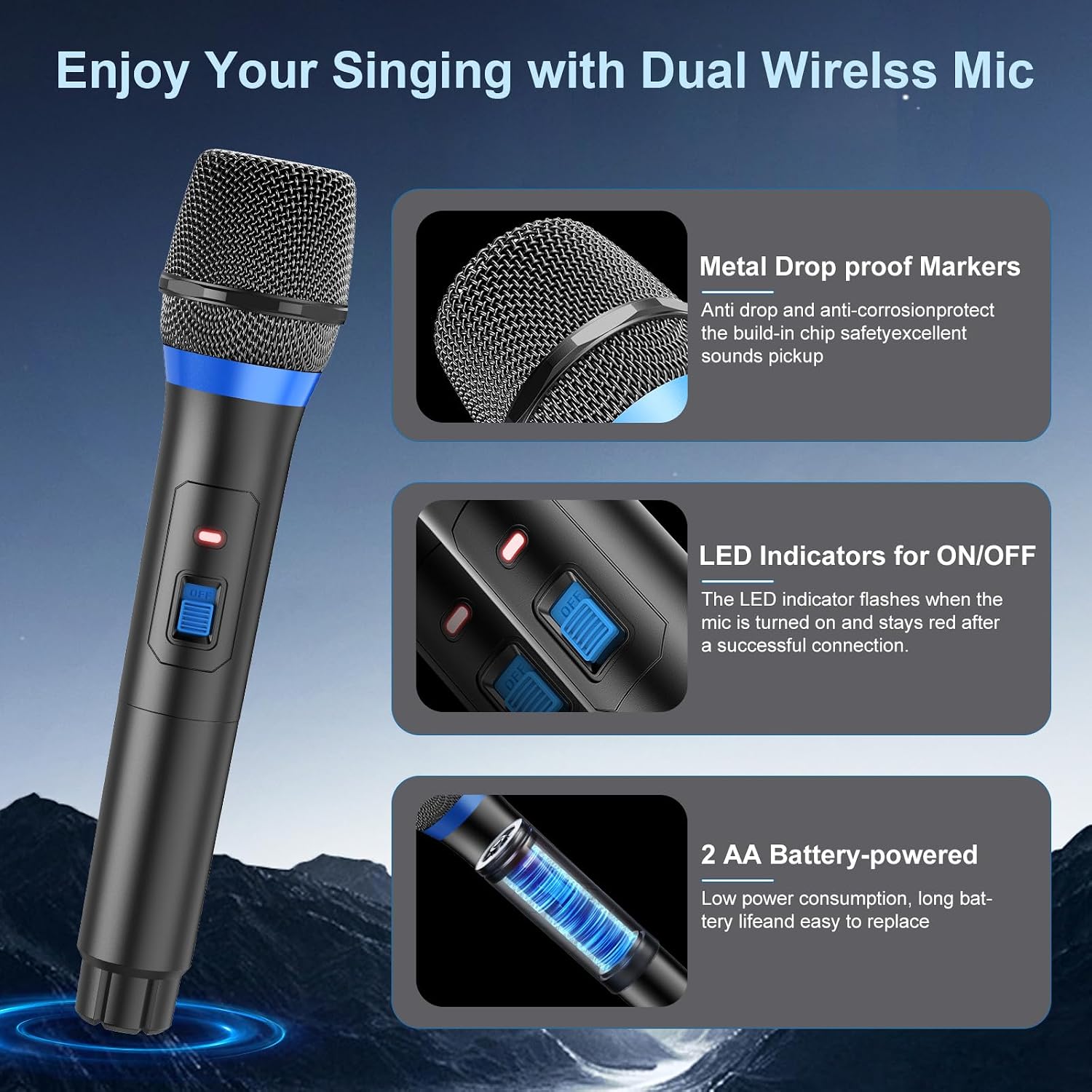 JYX Karaoke Machine for Adults & Kids with 2 Wireless Microphones, Portable Bluetooth Speaker with LED Lights, Supports USB/TF Card/AUX for Party