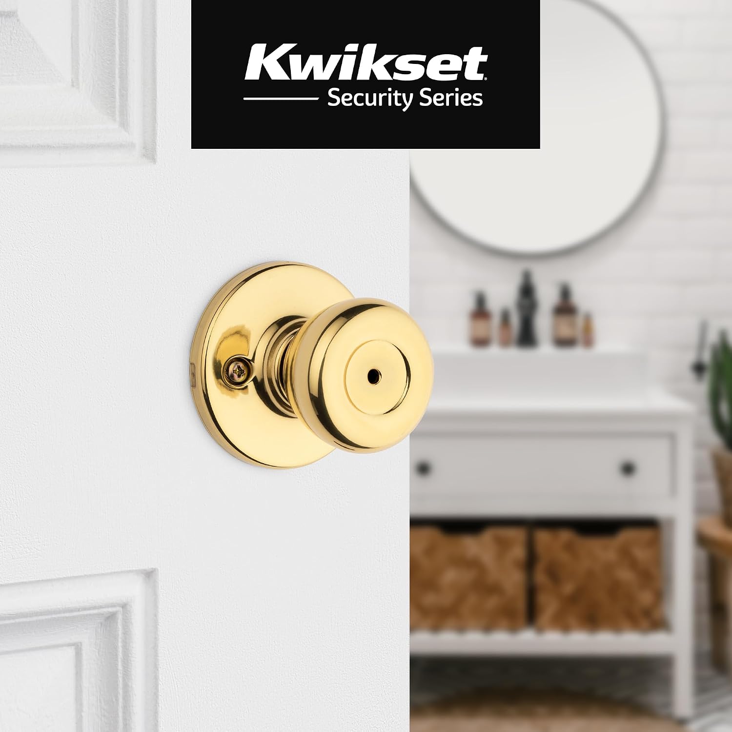 Kwikset Tylo Interior Privacy Door Knob with Lock, Door Handle For Bathroom and Bedroom, Polished Brass Keyless Turn Lock Doorknob, 1 Count (Pack of 1)