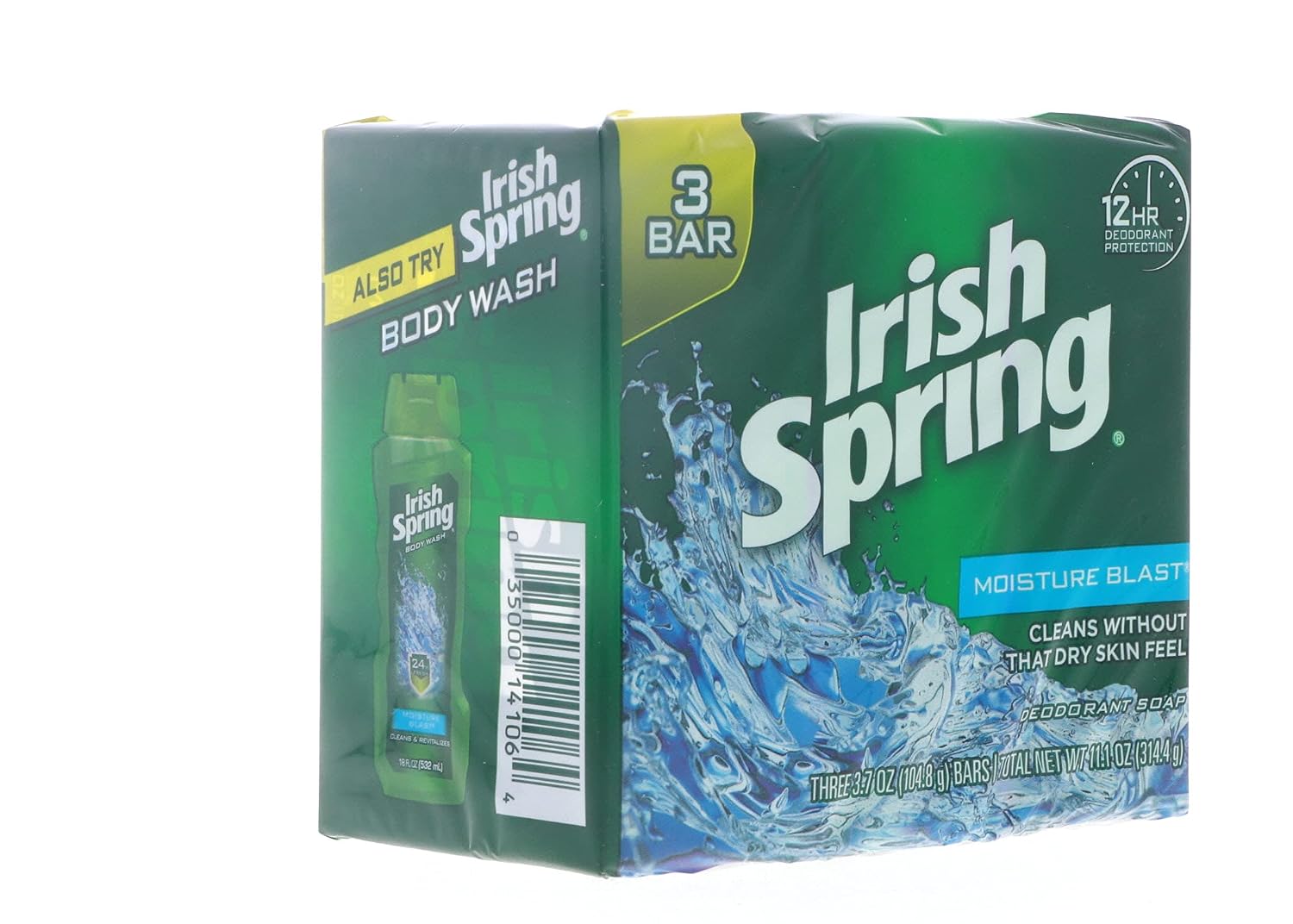 Irish Spring Deodorant Soap, Moisture Blast, 3.7 Ounce (Pack of 3)