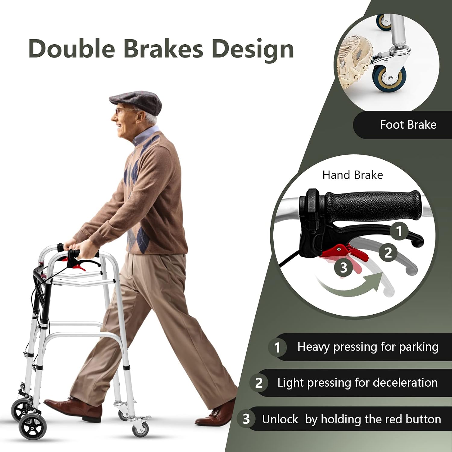 Goplus Walkers for Seniors, 4-in-1 Folding Walker with 5’’ Wheels, Detachable Seat, Height Adjustable Stand Up Walker