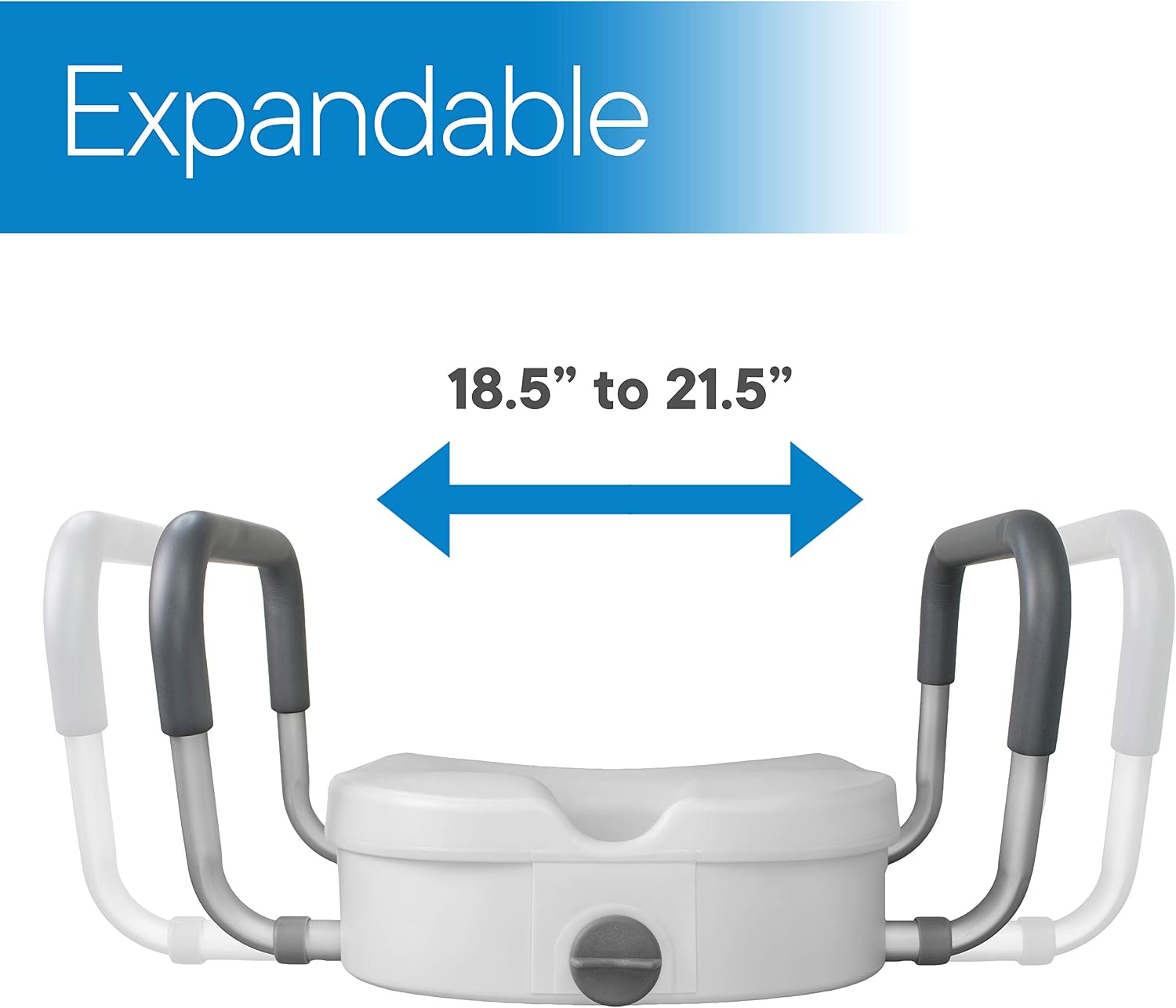 RMS Raised Toilet Seat - 5 Inch Elevated Riser with Adjustable Padded Arms