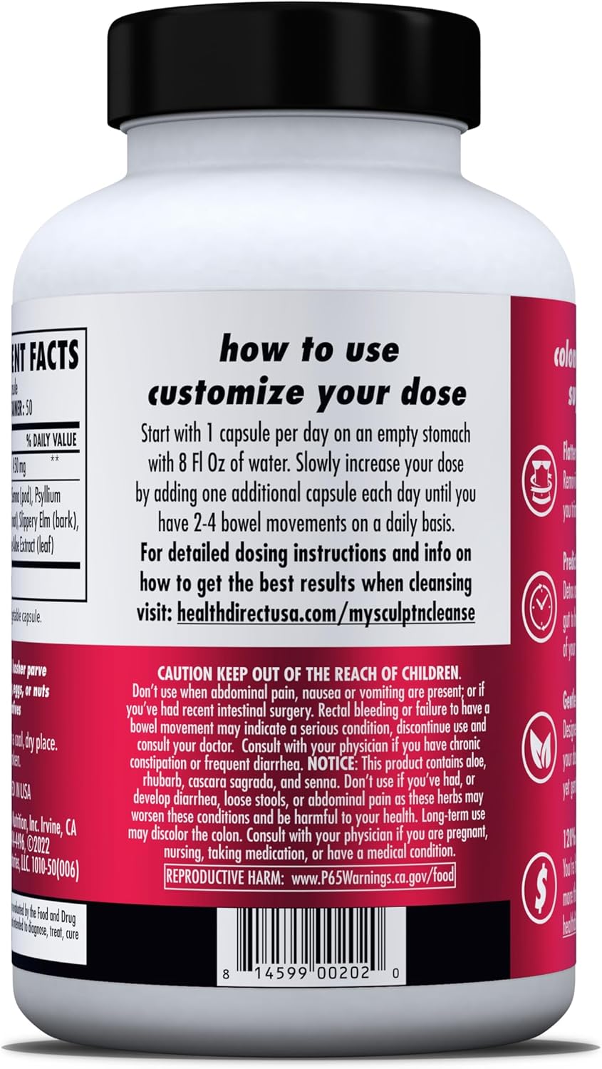 HEALTH DIRECT Sculpt n' Cleanse Herbal Colon and Gut Cleanse, 100 Capsules | Vegan herbal capsules formulated to support digestive health, regularity and gentle daily cleansing.