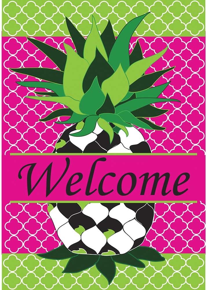 Whimsy Quatrefoil Pineapple Friendship 18 x 13 Rectangular Double Applique Small Garden Flag