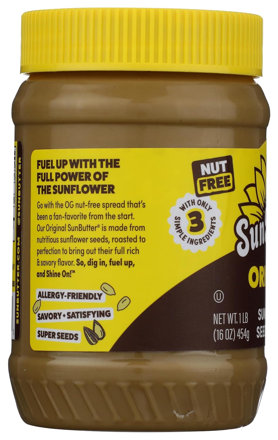 SunButter Original Sunflower Seed Butter, 16 oz Nut-Free Spread with 7g Plant-Based Protein, Roasted Rich & Savory Flavor, Smooth Texture | Vegan, Kosher & Non-GMO