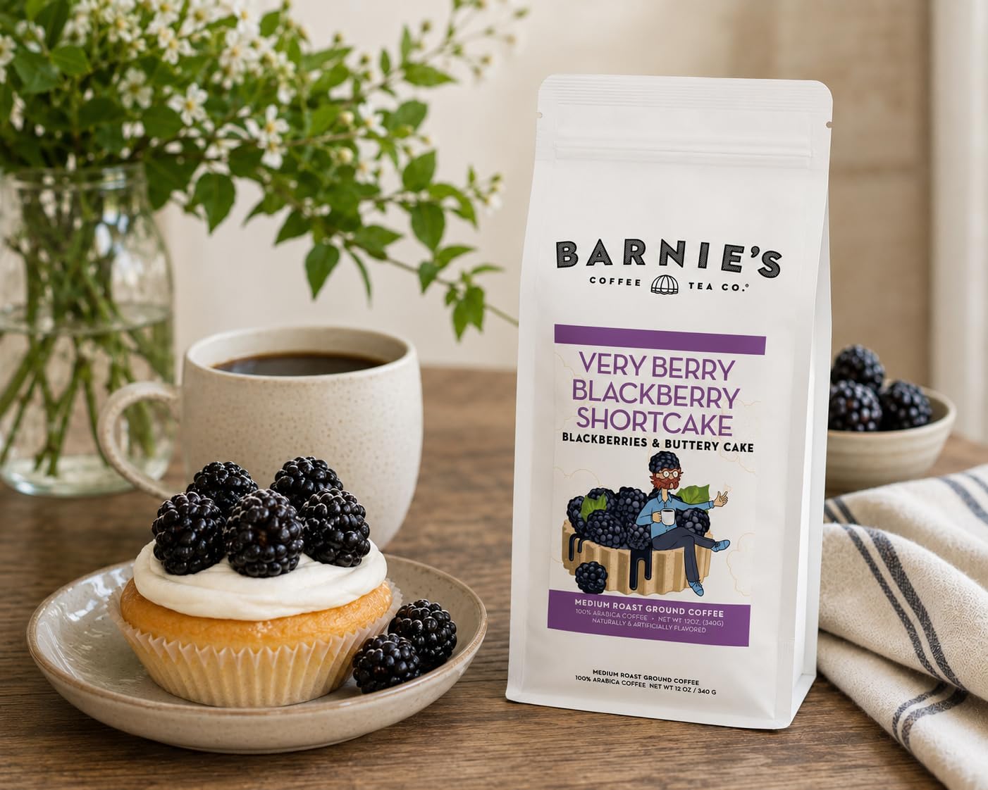 Barnie's Coffee English Salted Toffee Ground Coffee with Caramel, Molasses and Salted Creamy Butter Flavors, Medium Roasted Arabica Coffee Beans