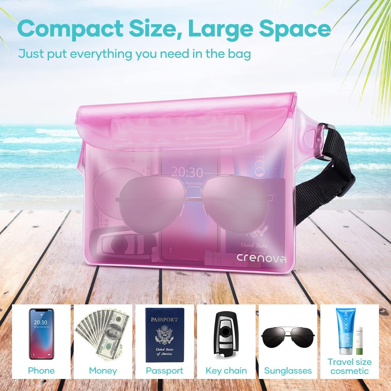 Waterproof Bag Fanny Packs for Women, Cruise Vacation Essentials Waterproof Pouch for Phone Passport Purse, Floating Dry Bags for Beach Water Park Boating Fishing Diving Surfing Kayaking Accessories | Floating, ideal for Beach, Boating & Kayaking, Durabl…