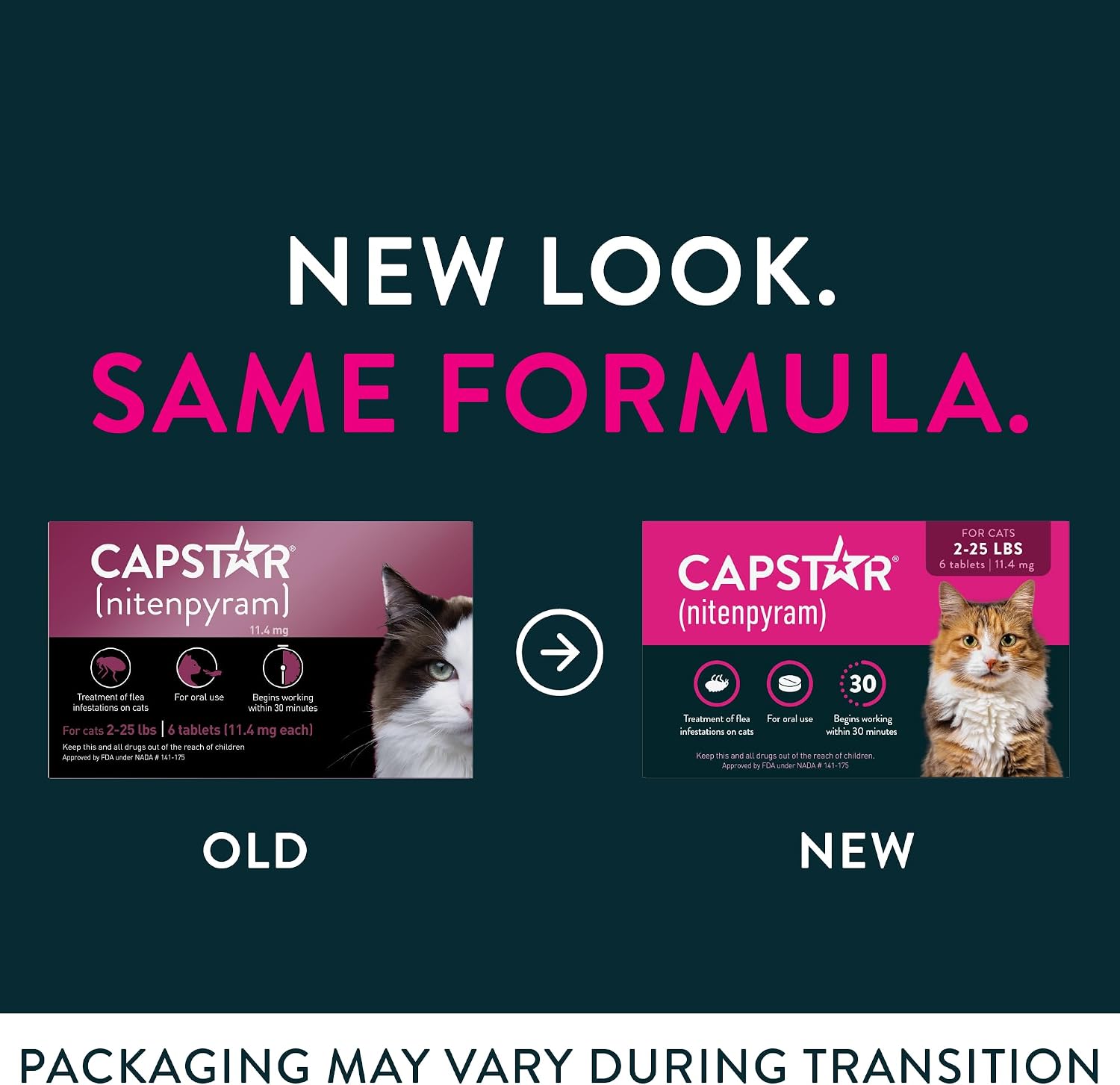 Capstar (nitenpyram) Cat Flea Treatment, Fast-Acting Oral Flea Treatment for Cats 2-25 lbs