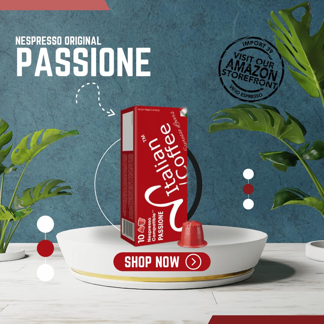 Italian Coffee Pods for Nespresso Original (Pack of 100 Regular Passione) | Compatible with Nespresso Original Machines, BPA-free espresso capsules, made in Italy, Intensity 9/10