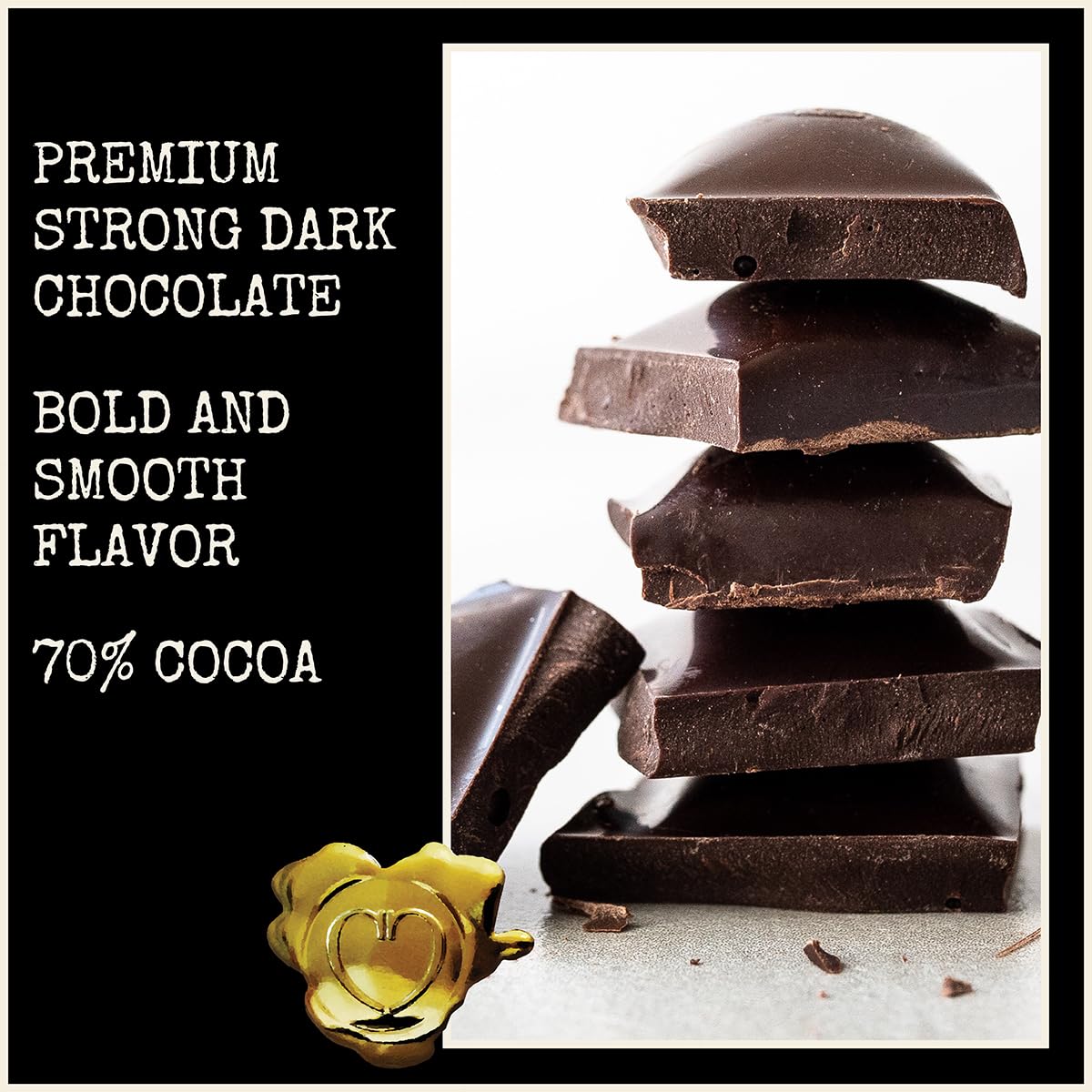 Chocolove Strong Dark Chocolate Bars | 70% Cocoa | Strong & Smooth Premium Dark Chocolate | Rainforest Alliance Certified, Non-GMO