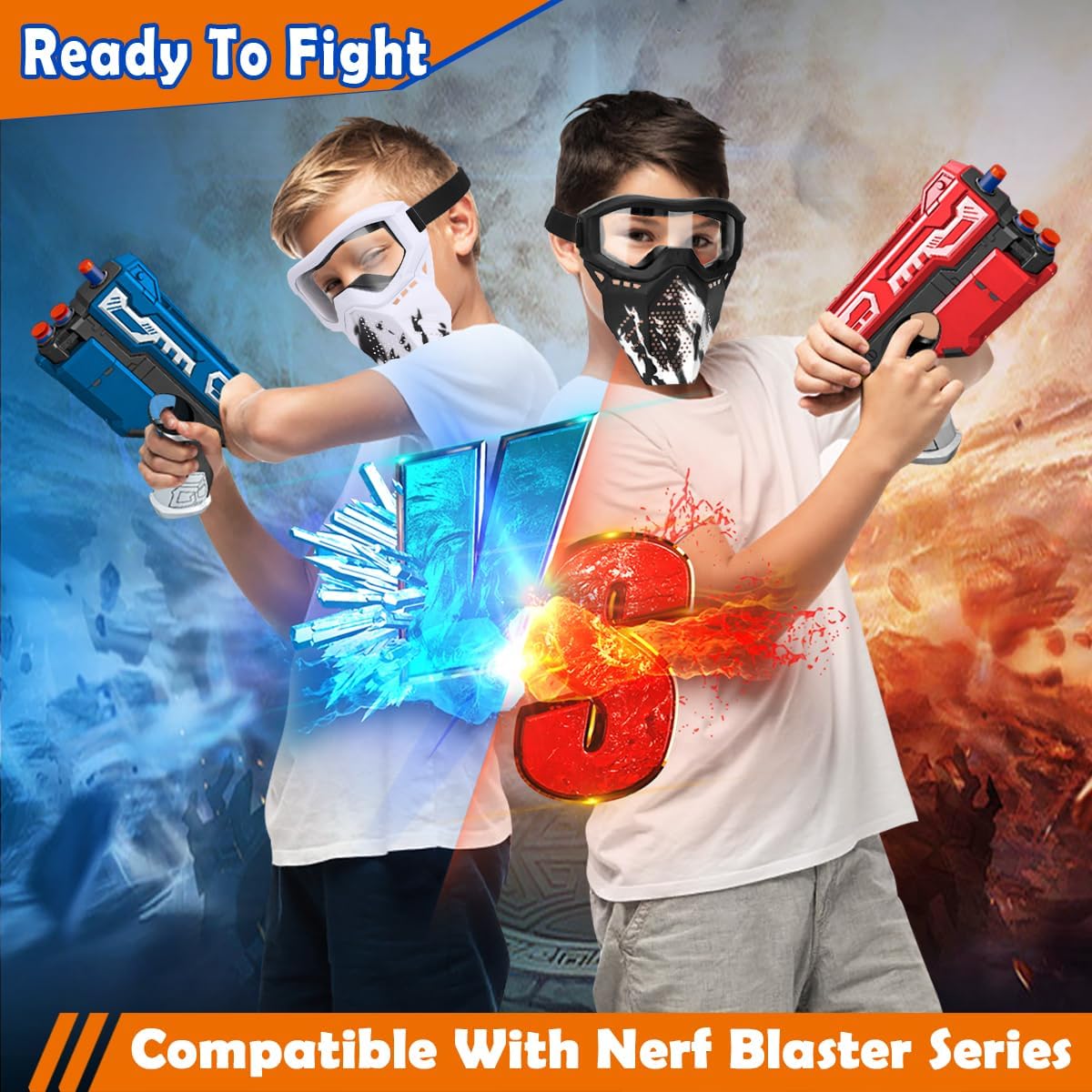 POKONBOY 2 Pack Tactical Mask with Goggles Compatible with Nerf Rival , Apollo, Zeus, Khaos, Atlas, & Artemis Blasters Rival Mask Red & Blue