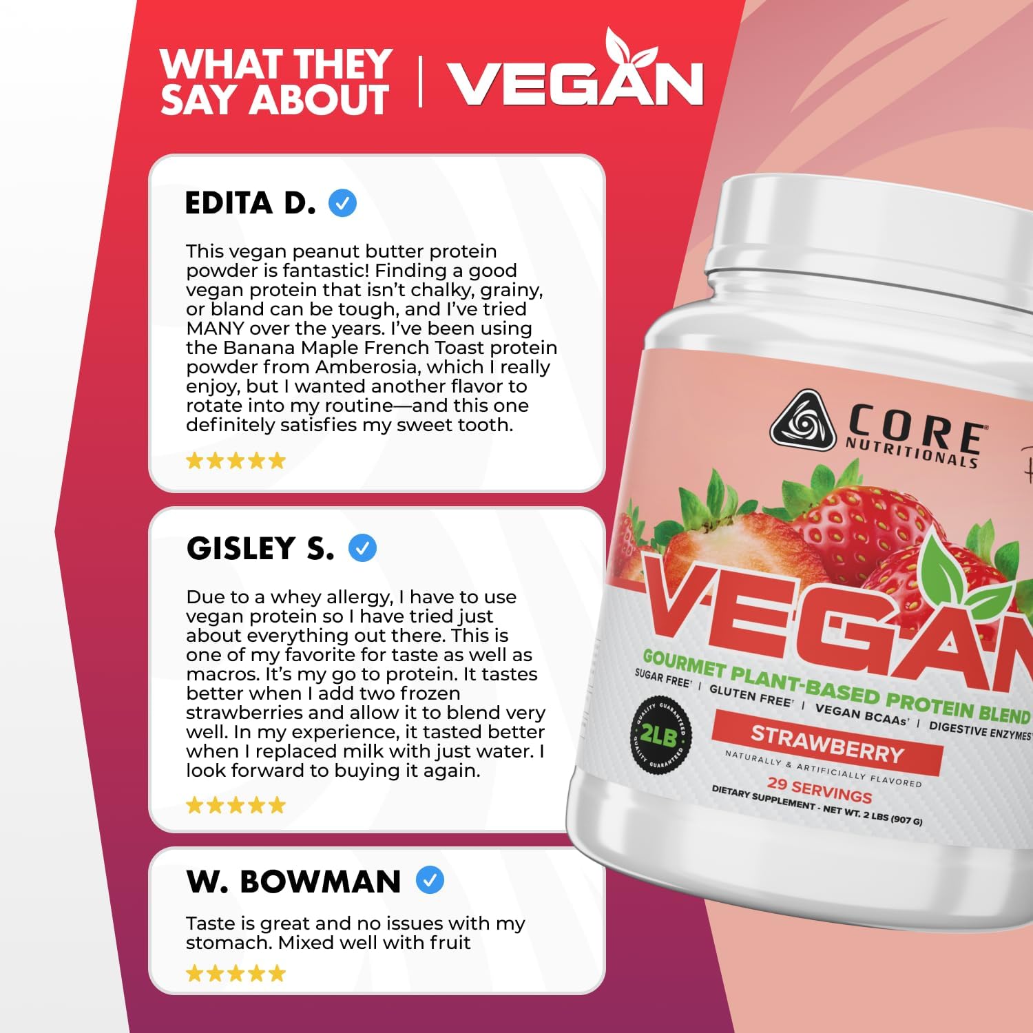 Core Nutritionals Vegan Plant Protein, Chocolate Brownie, 2 lb