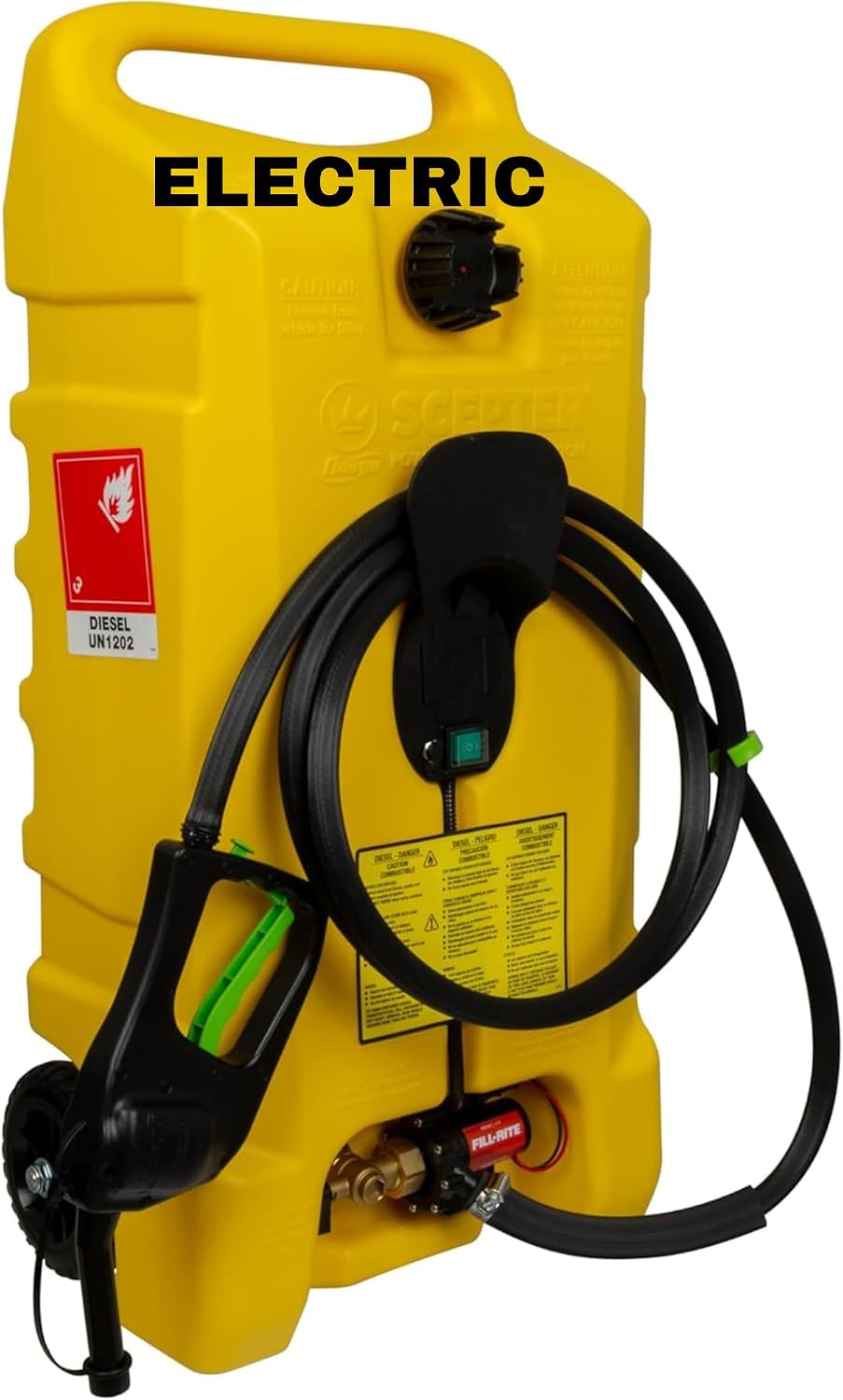 Scepter Duramax Flo ’N Go 14 Gallon Gas Caddy, 53 Liter Fuel Tank, Red | Updated Version, Portable Fuel Transfer Pump with 10-Foot Hose for Lawn Mower, Farm, Marine, Commercial, and Home Use