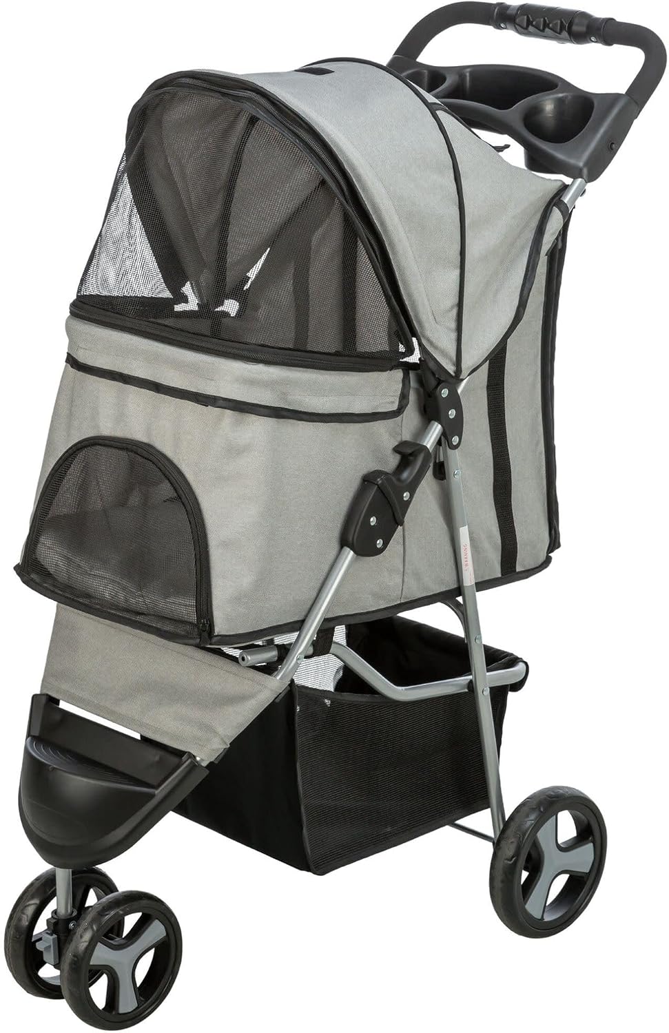 TRIXIE Foldable Pet Stroller for Cats and Dogs, Pet Carrier Strolling Cart with Weather Cover, Storage Basket, Cup Holder, Black | Lightweight, Compact and Portable, Easy to Travel