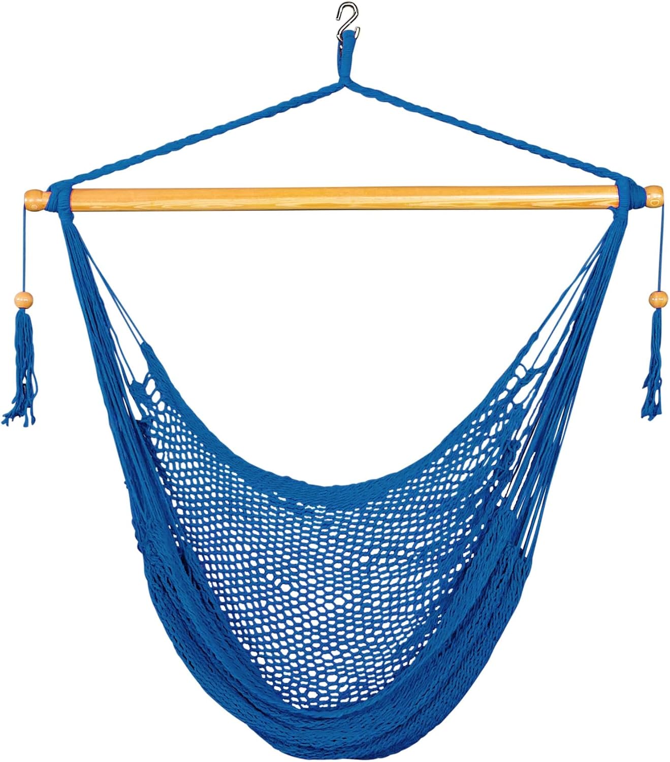Bliss Hammocks BHC-412NT Island Rope Hammock Chair, Eco Friendly & Hand Woven, Varnish Coated 40 Inch Wood Spreader, Easy to Hang w/Included Hanging Kit, Supports up to 265 pounds, Natural Rope