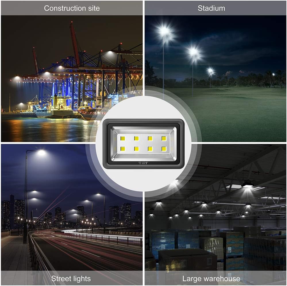 200W LED Flood Lights Outdoor, 110-285V, 20000LM Super Bright Security Light Fixture, IP66 Waterproof 6000K Daylight White，Landscape Commercial Industrial Lighting Fixtures