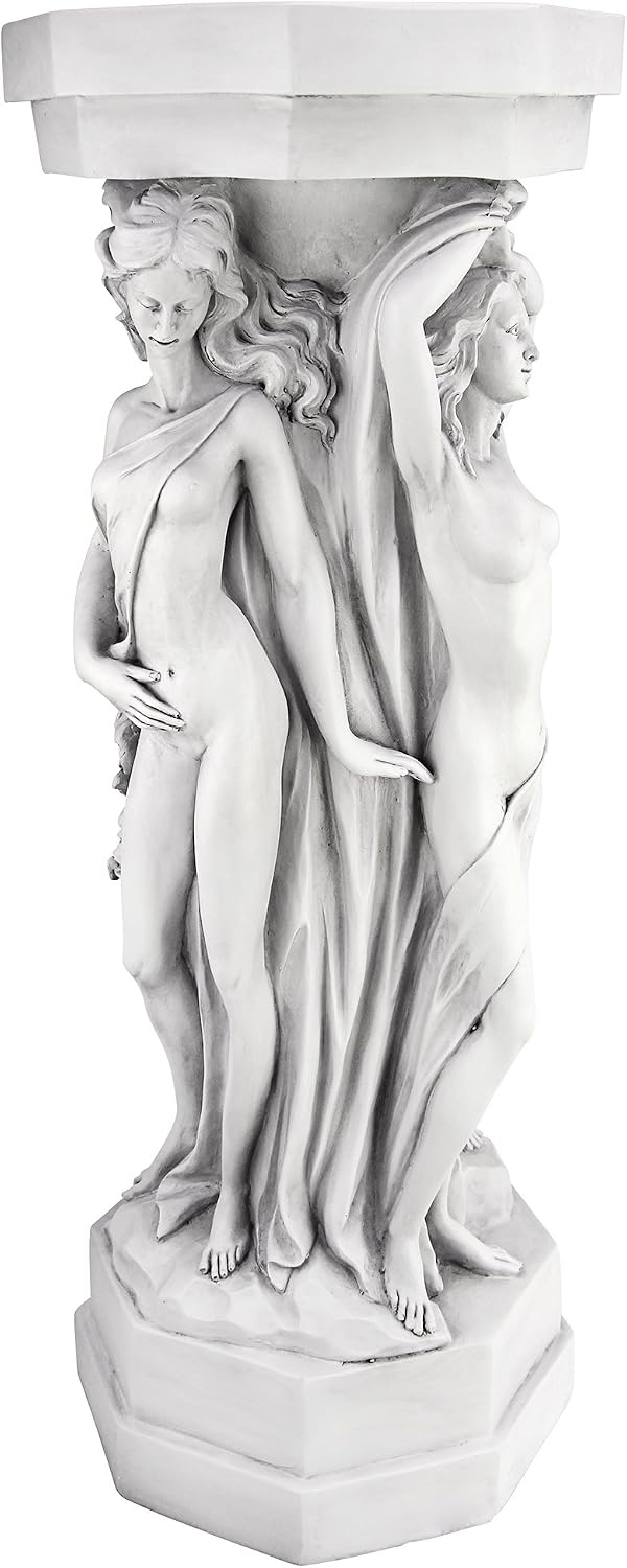 Design Toscano Column of Maenads Women Indoor/Outdoor Sculptural Display Pedestal Plant Stand, 28 inches tall, Cast Stone Resin, Antique Stone Finish