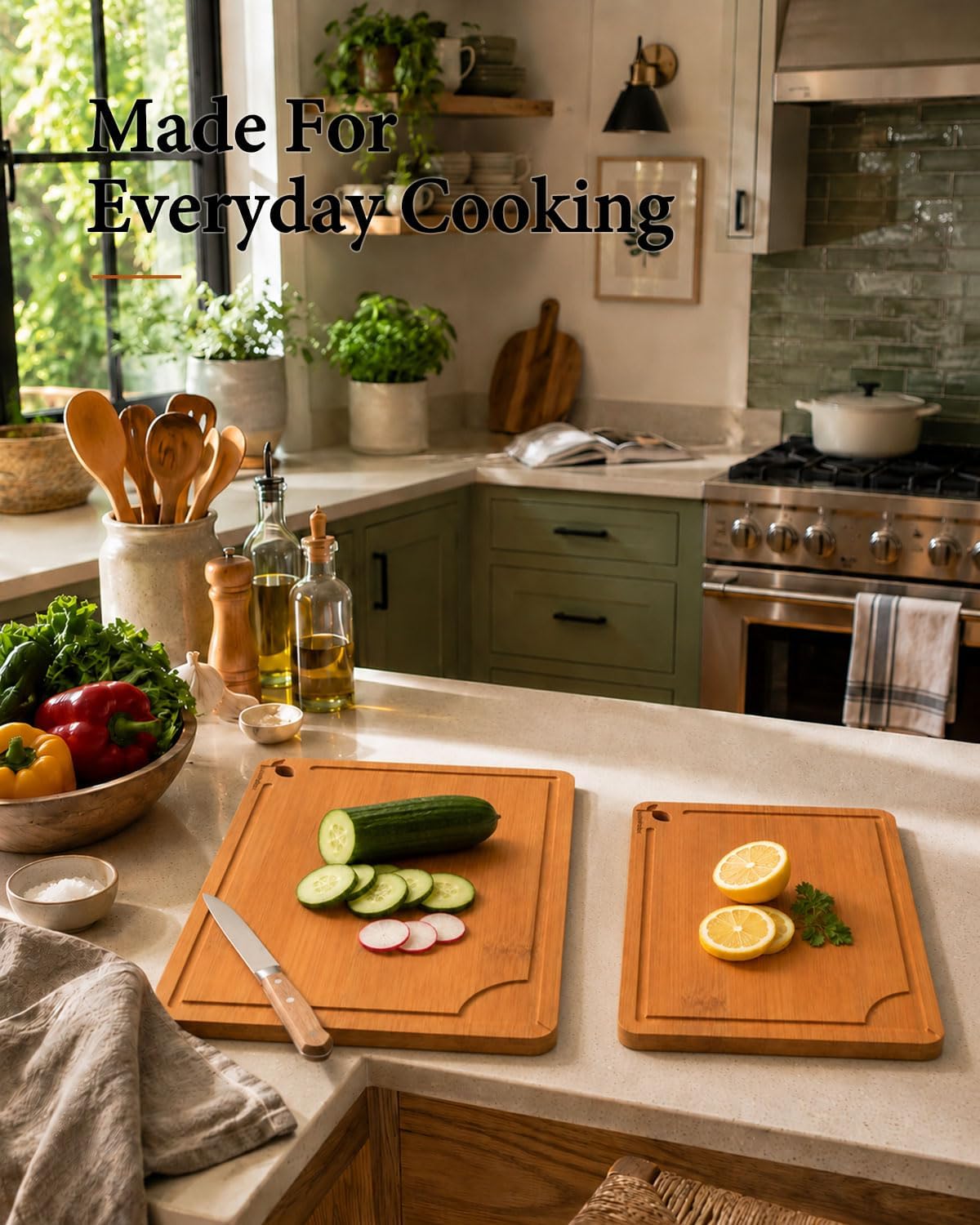 Cutting Boards for Kitchen, Wooden Chopping Board for Meat, Vegetables and Fruit, 18" x 12" XL Deep Carbonized Bamboo Board for Meal Prep, Serving, Daily Cooking and Kitchen Counter