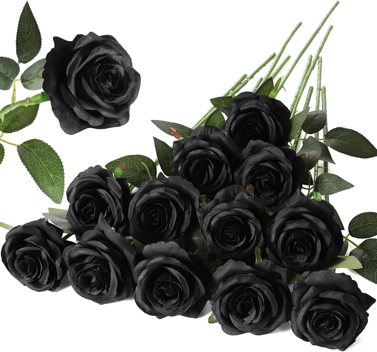 Hawesome 12PCS Artificial Silk Flowers Realistic Roses Bouquet Long Stem for Home Wedding Decoration Party (Yellow, 6 Flowers 6 Buds)