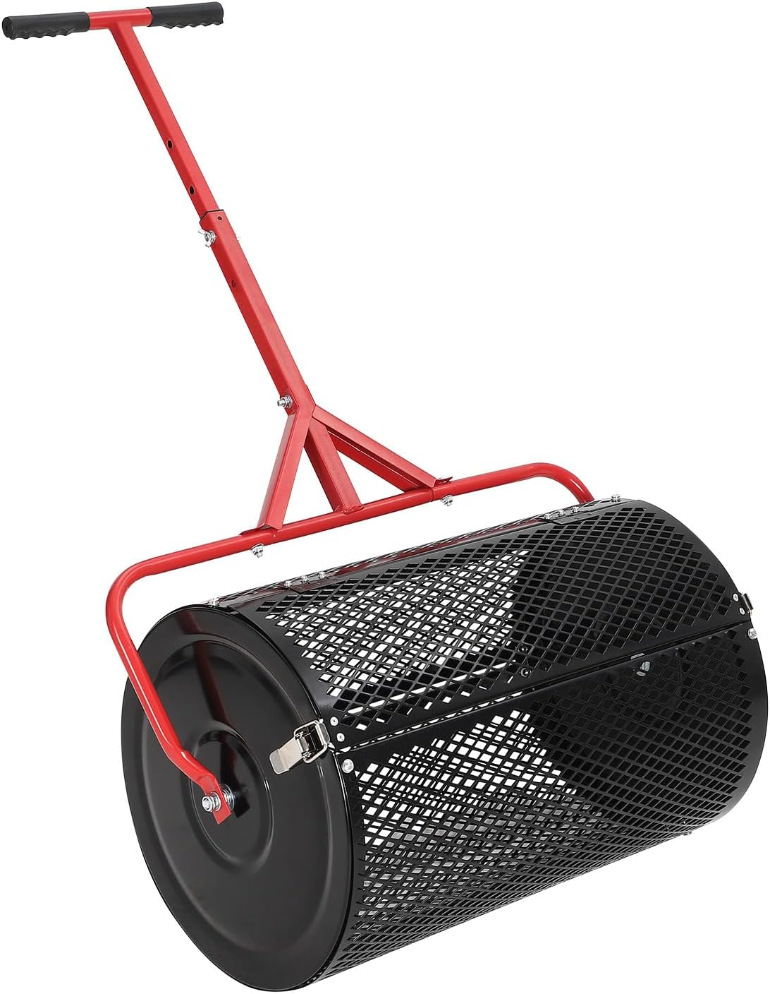 24 Inch Compost Spreader, Metal Mesh Roller Peat Moss Spreader with Adjustable T-Handle, Powder-Coated Lawn Seeder for Topsoil, Grass Seed