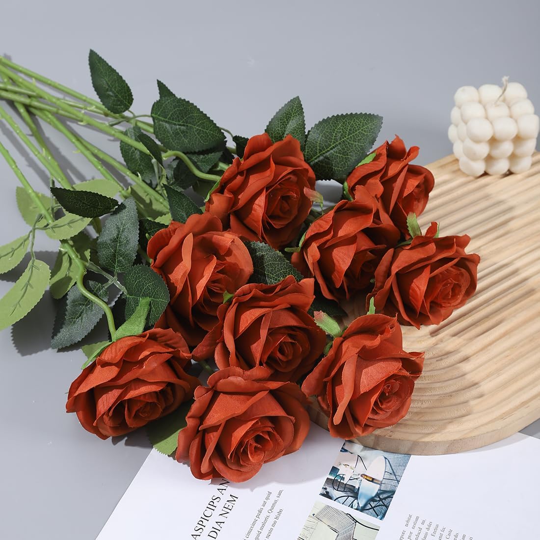 12 PCS Artificial Flowers Roses Silk Flowers Fake Long Stem Artificial Roses for Home Wedding Decorations (Yellow)