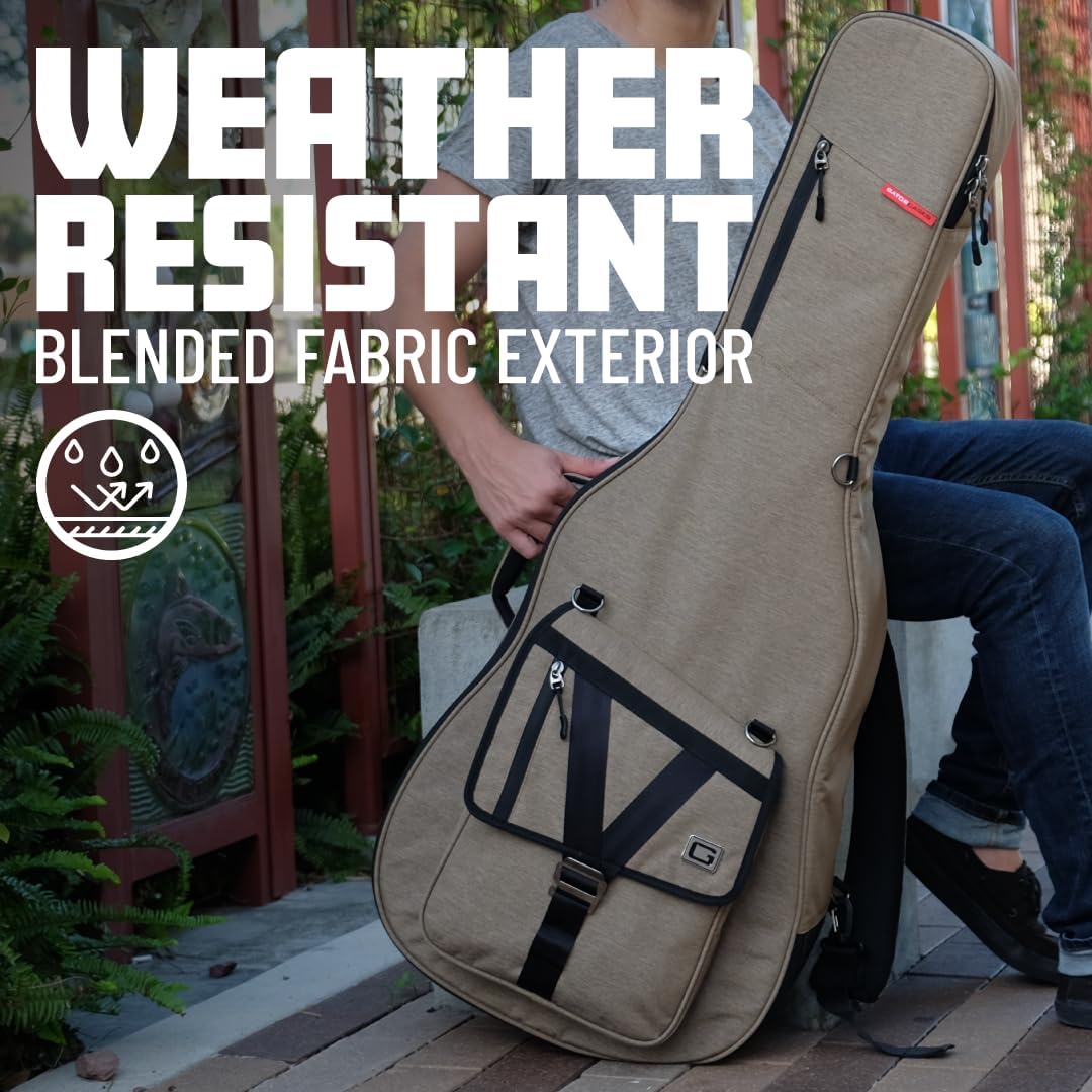 Gator Cases Transit Series Lightweight Bass Guitar Gig Bag with Back Pack Straps and Rubberized Base, Tan Exterior (GT-BASS-TAN)