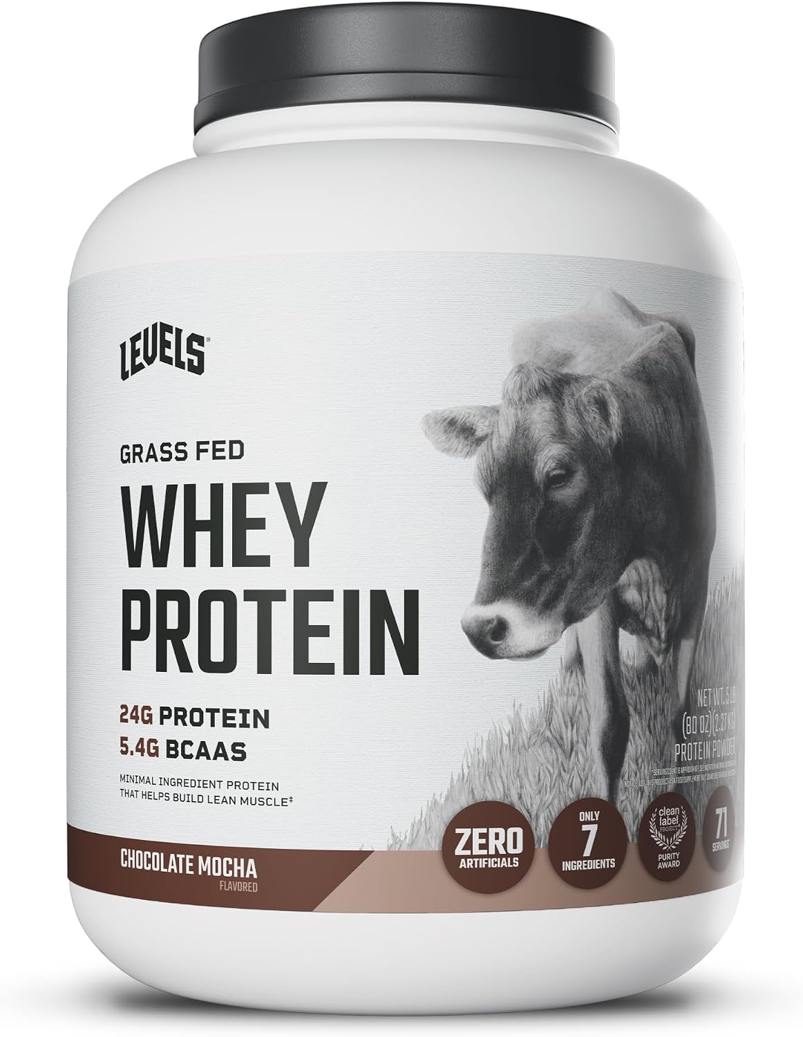 Levels Whey Protein Powder, No Artificial Ingredients, Pure Chocolate, 5LB | 24G of Protein, 5.4G BCAAs, Clean Ingredients, Hormone Free Dairy, No Fillers, No Added Sugar, No Junk