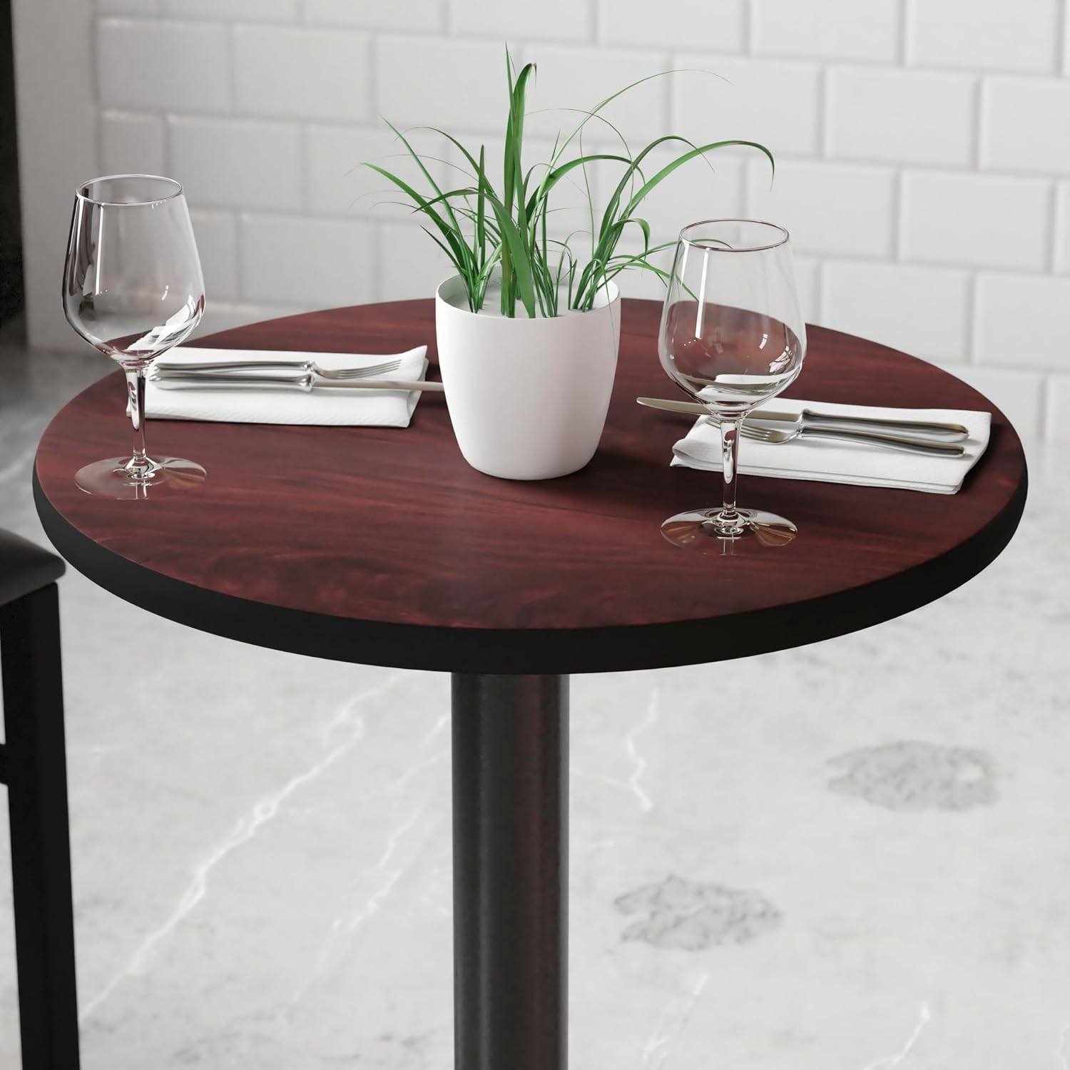Flash Furniture 24" Round Reversible Table Top, Black/Mahogany | Reversible Laminate Top, Durable Construction, Commercial Use