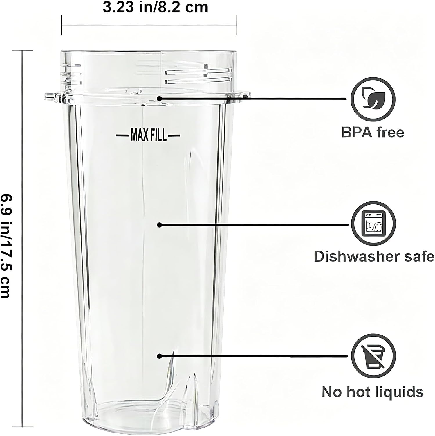 Blender Cups Fit for Ninja, Replacement Parts 16OZ Cups with Lids