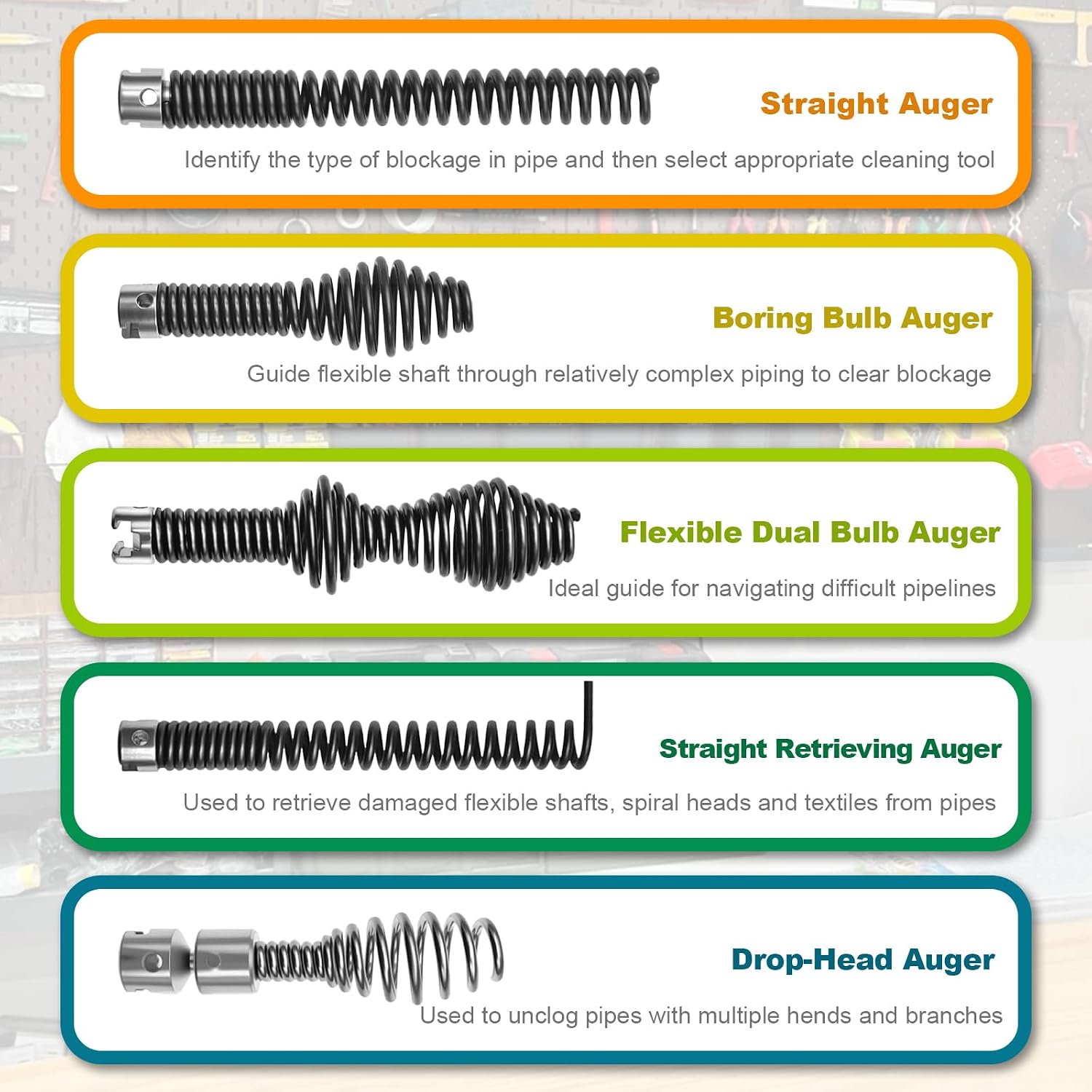 10Pcs Drain Snake Drill Attachment, Compatible with K-400, C-4, C-6, C-7, C-8, C-9, Drain Auger Cutter Kit for 5/8" Drain Snake Cable Heads Tips