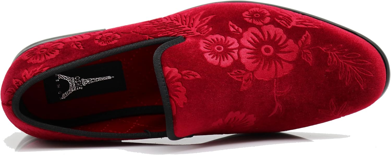 SPK35 Men's Vintage Velvet Flower Designer Dress Loafers Slip On Shoes Classic Tuxedo Dress Shoes