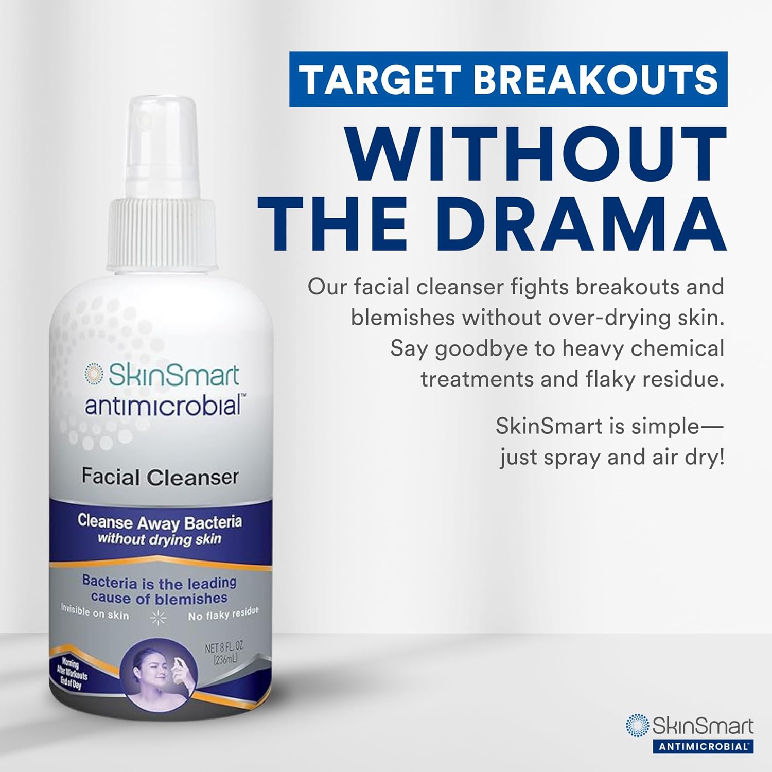 SkinSmart Antimicrobial Facial Cleanser for Breakouts and Blemishes, 8 oz