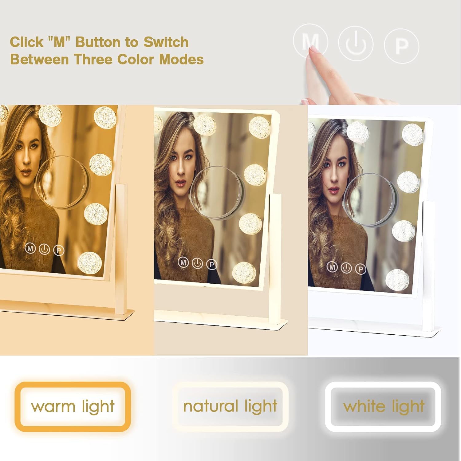 BWLLNI Lighted Makeup Mirror, White Vanity Mirror with Lights,9 LED Bulbs