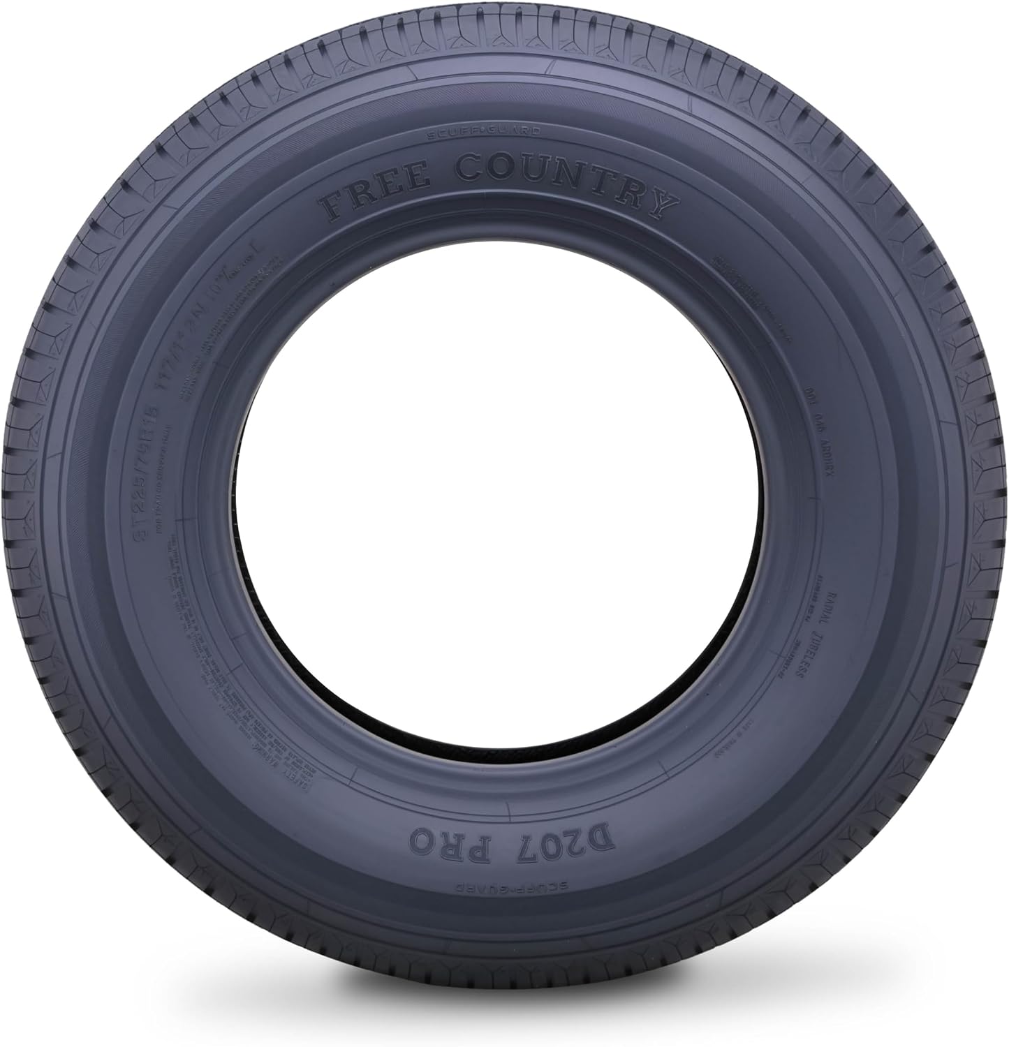 FREE COUNTRY Trailer Tire ST225/75R15 Radial 10PR LR E 117N w/Scuff Guard | Premium Steel Belted Radial Load Range E Speed Rating N 88 MPH