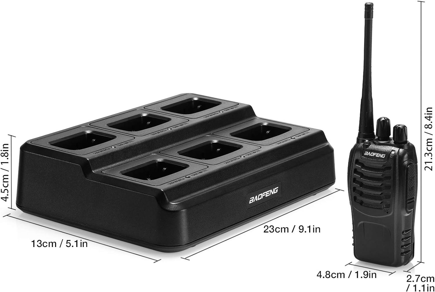 [6Packs] BAOFENG BF-888S Walkie Talkies for Adults, 1500mAh Battery, 16CH | With 6 Earpieces, Six-Way Charger Station, Programming Cable, for Teams