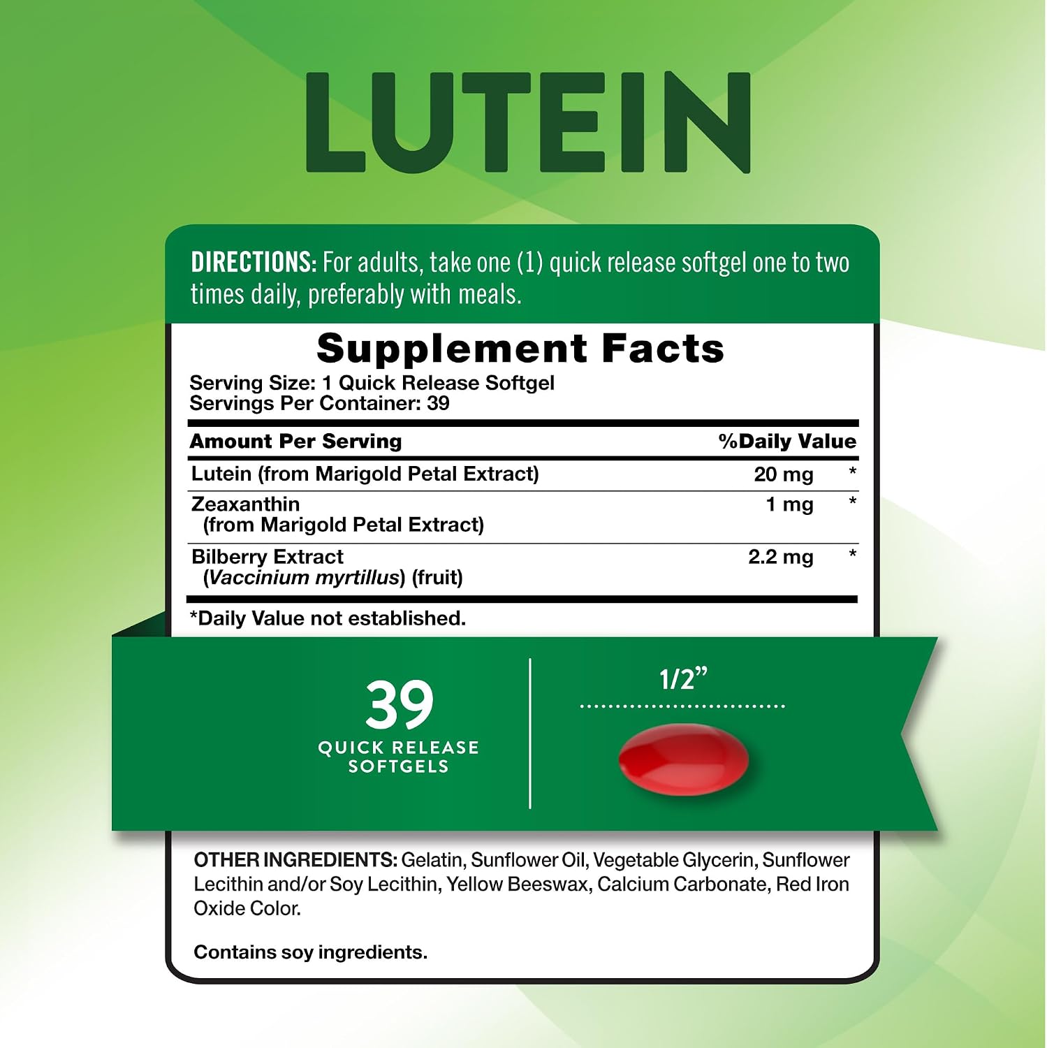 Nature's Truth Lutein and Zeaxanthin | 20 mg | 39 Softgels | with Bilberry | Non-GMO & Gluten Free Supplement