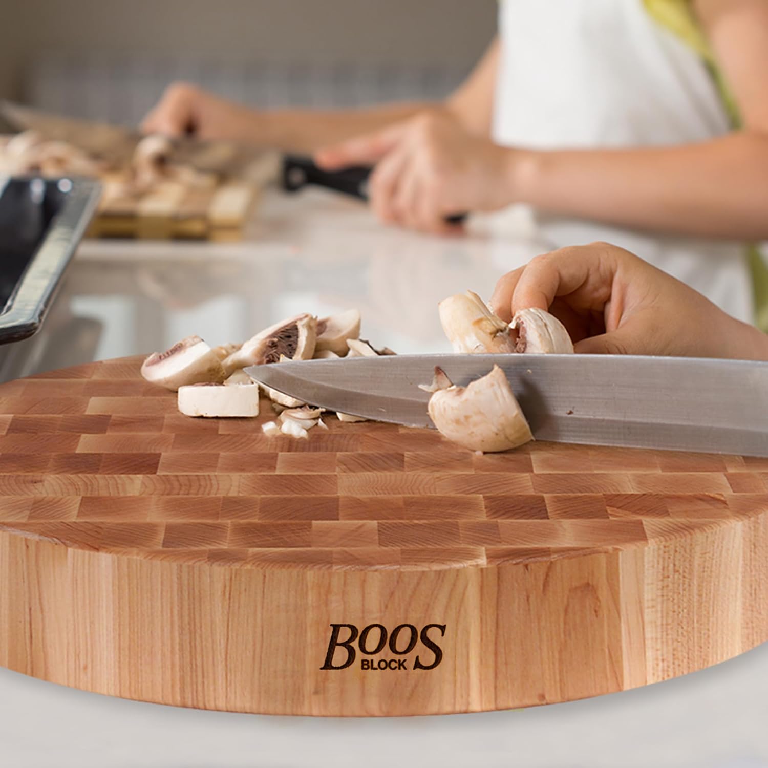 John Boos CCB Series Round Wooden Maple Cutting Board 18”x18” – 3” Thick, 22-lb Non-Reversible Butcher Block with End-Grain – Made in the USA